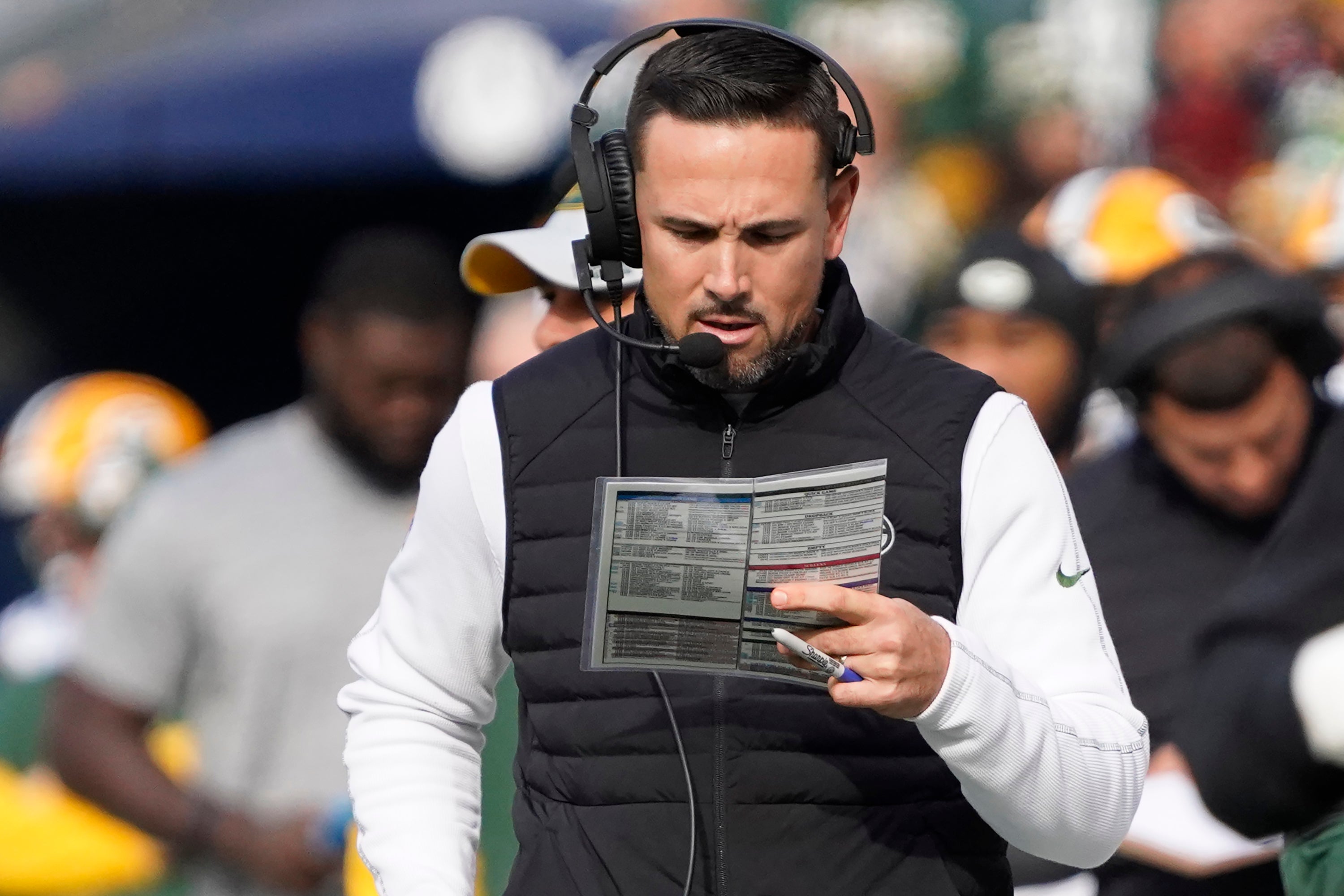 Green Bay Packers head coach Matt LaFleur on the sidelines against the Chicago Bears during the first half at Soldier Field.