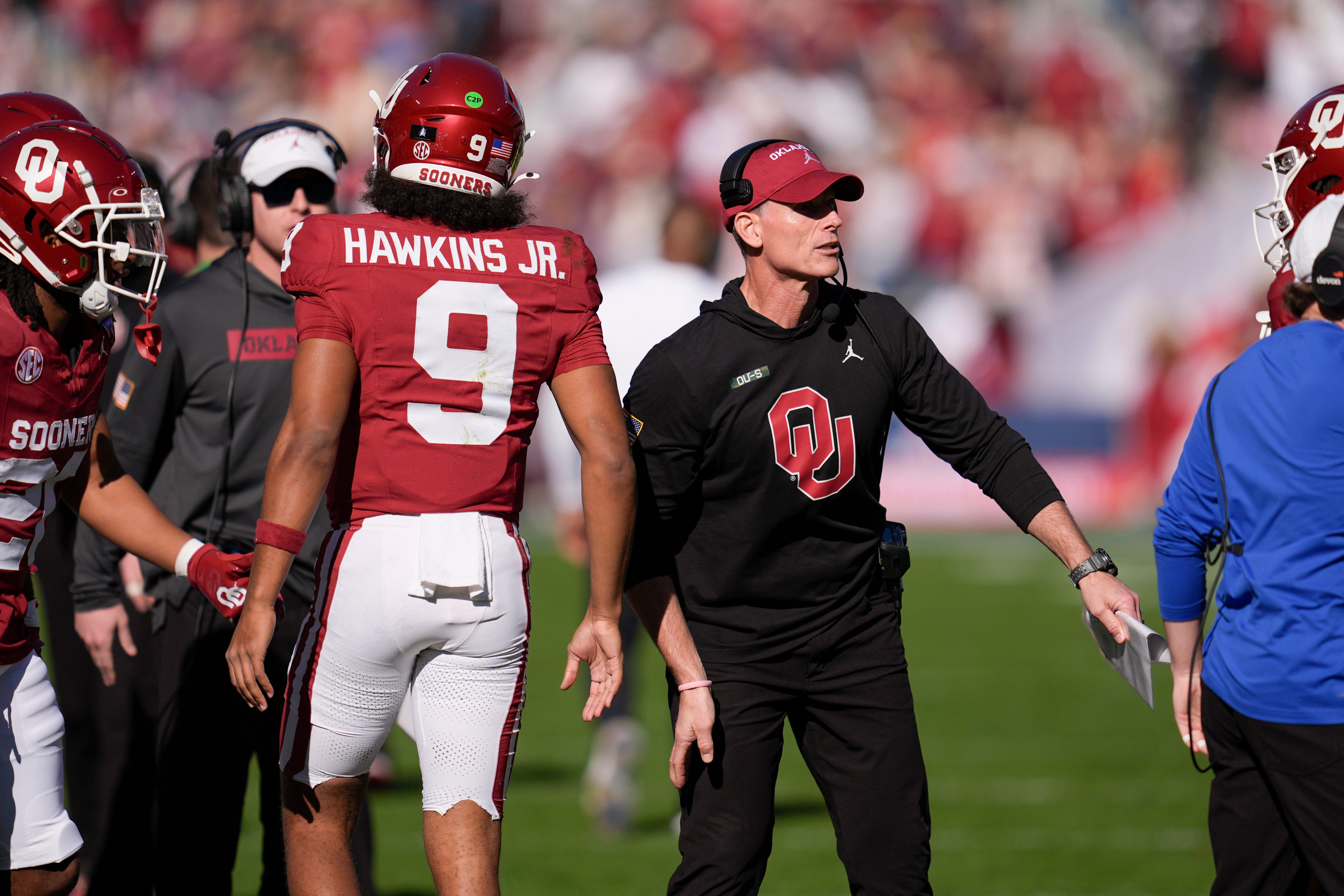 Oklahoma coach Brent Venables during the Armed Forces Bowl football game between the University of Oklahoma Sooners (OU) and the Navy Midshipmen at Amon G. Carter Stadium in Fort Worth, Texas, Friday, Dec. 27, 2024. Navy won 21-20.