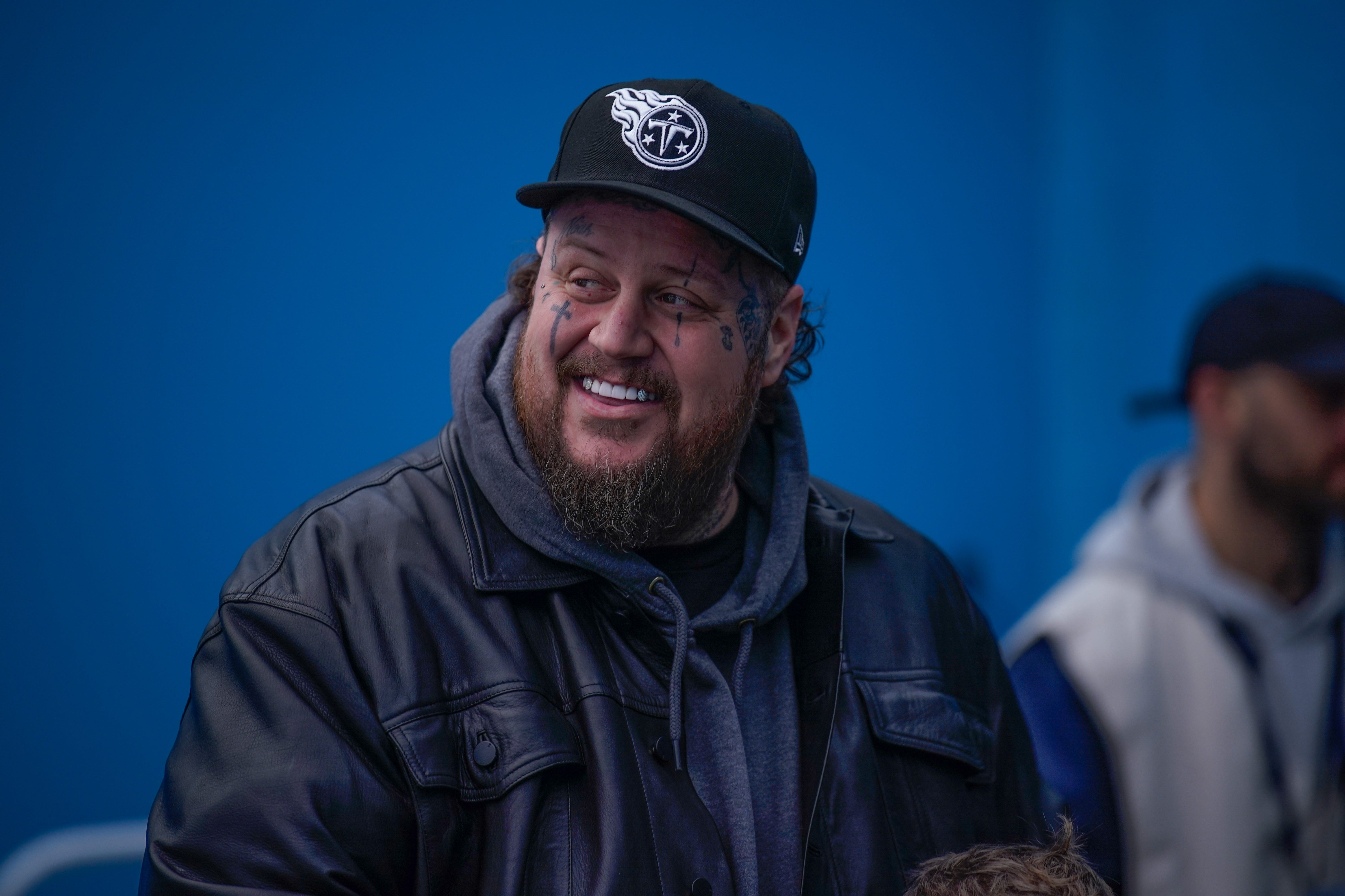 Jelly Roll came to see the Tennessee Titans play the Jacksonville Jaguars at Nissan Stadium in Nashville, Tenn., Sunday, Dec. 8, 2024.