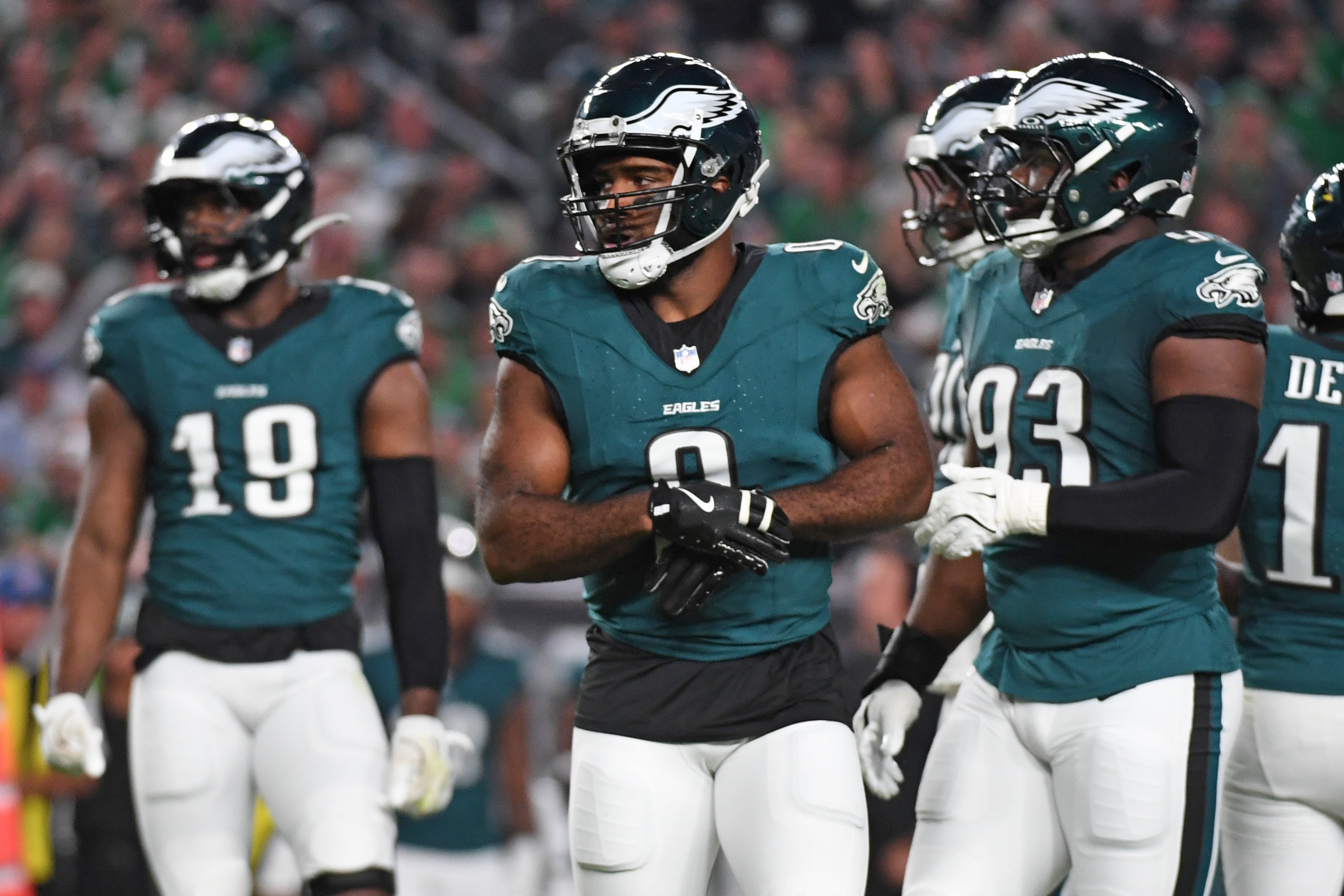 Philadelphia Eagles defensive end Bryce Huff (0) against the Atlanta Falcons at Lincoln Financial Field.