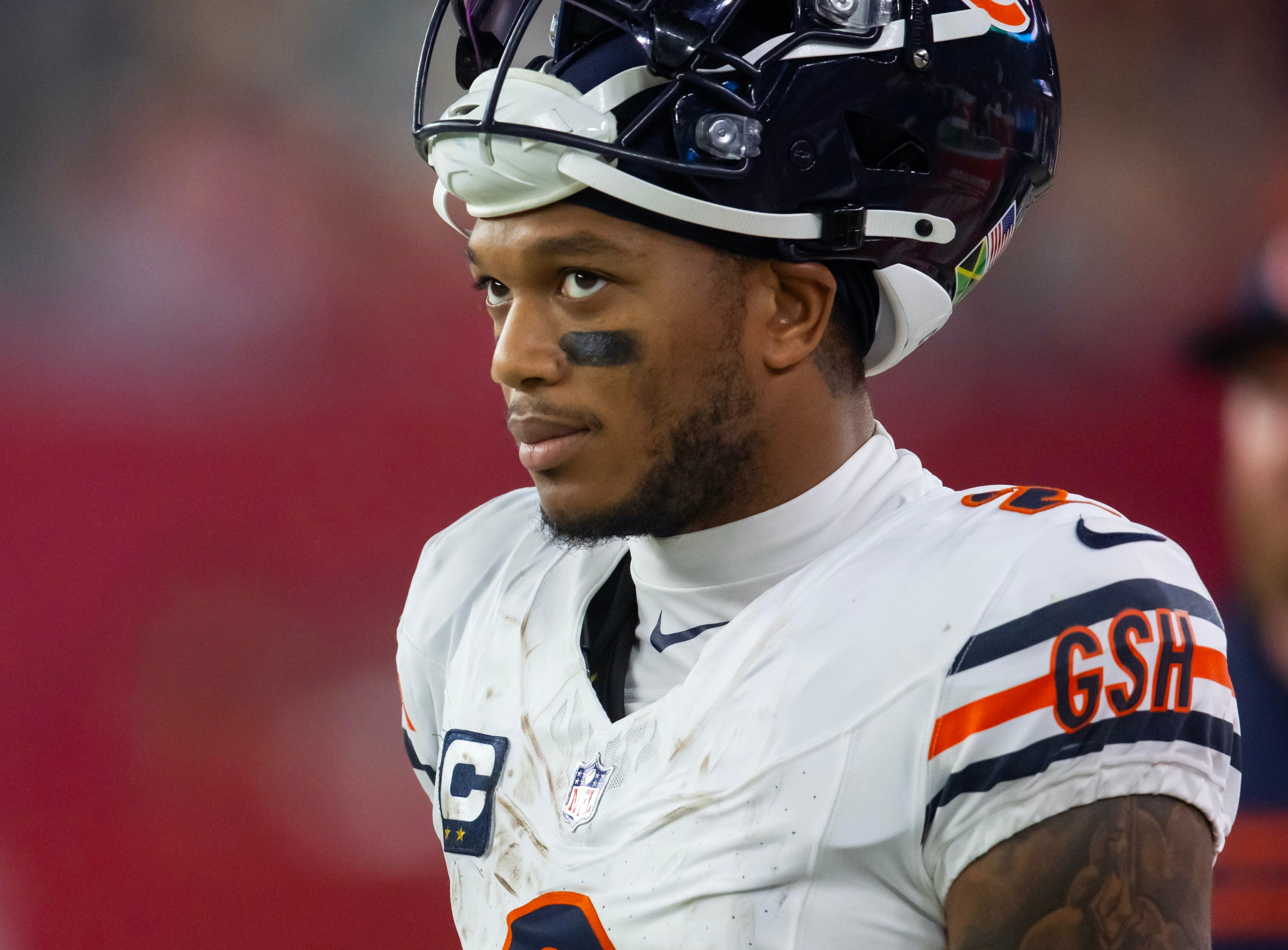DJ Moore (2) reacts against the Arizona Cardinals at State Farm Stadium.