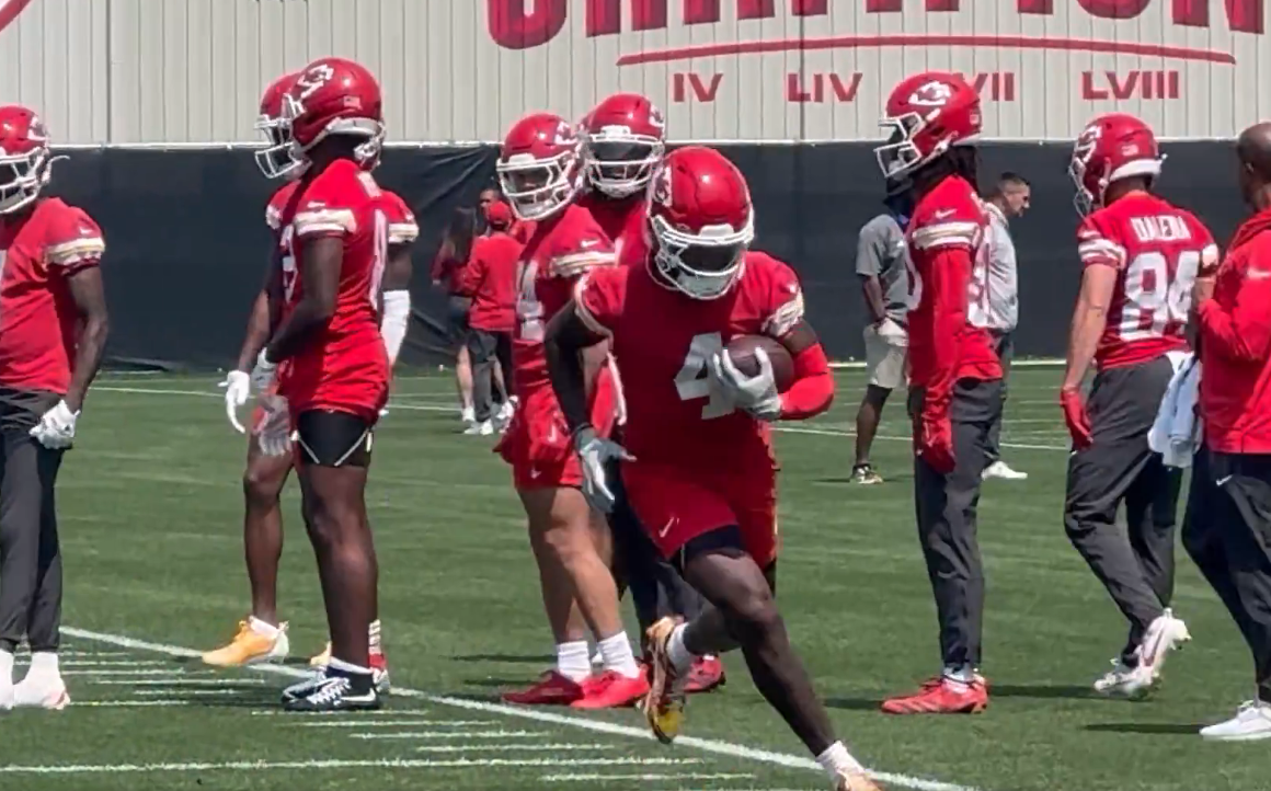 Chiefs WR Rashee Rice goes through a drill during Day 6 of OTAs.
