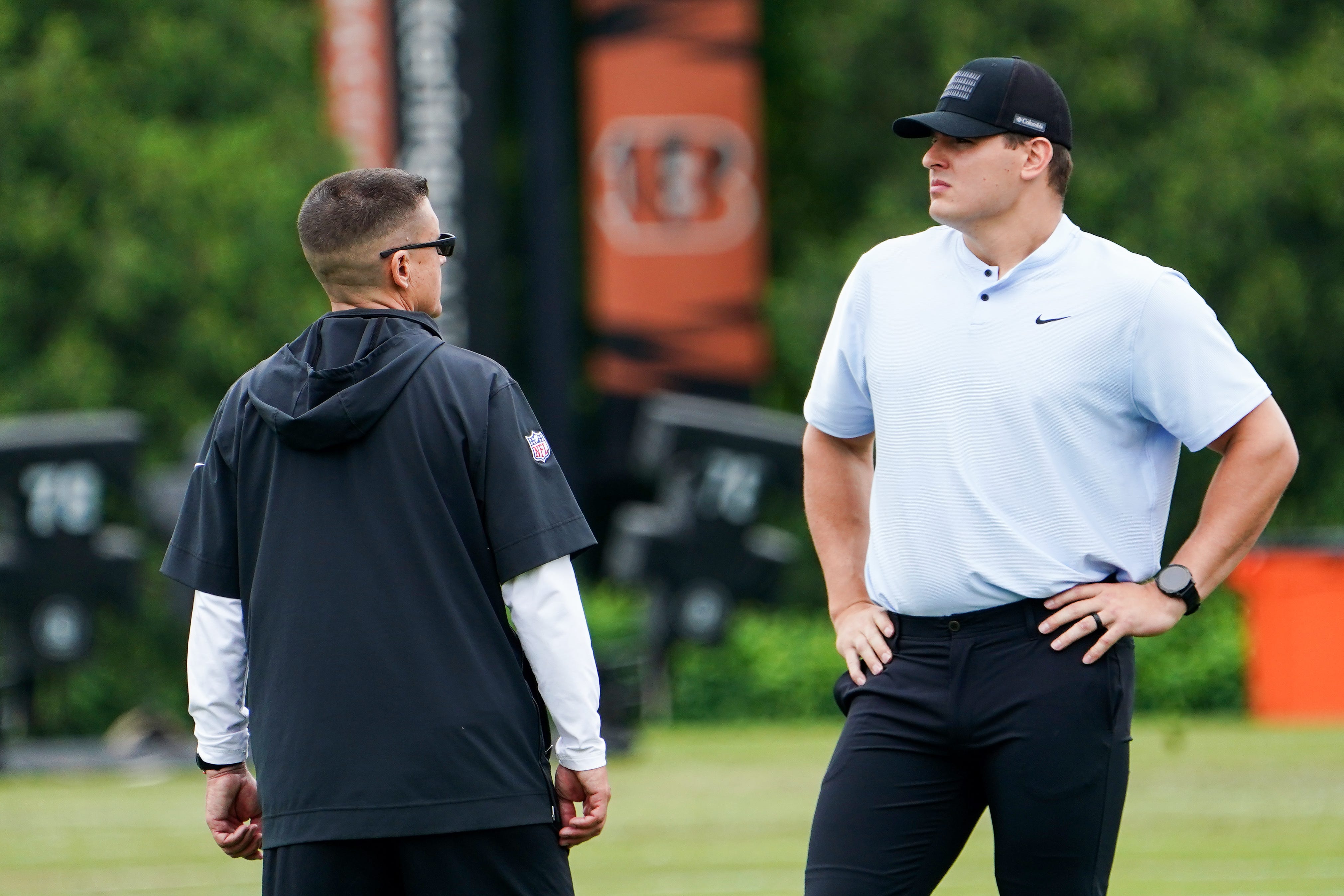 Cincinnati Bengals Trey Hendrickson makes an appearance at practice, Tuesday, May 13, 2025, at Kettering Health Practice Fields in Downtown Cincinnati.  