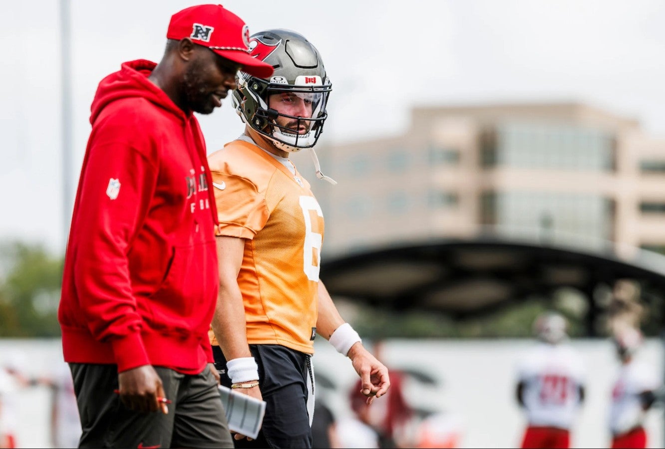 TAMPA, FL - Quarterback Baker Mayfield #6 of the Tampa Bay Buccaneers during OTA's at AdventHealth Training Center.