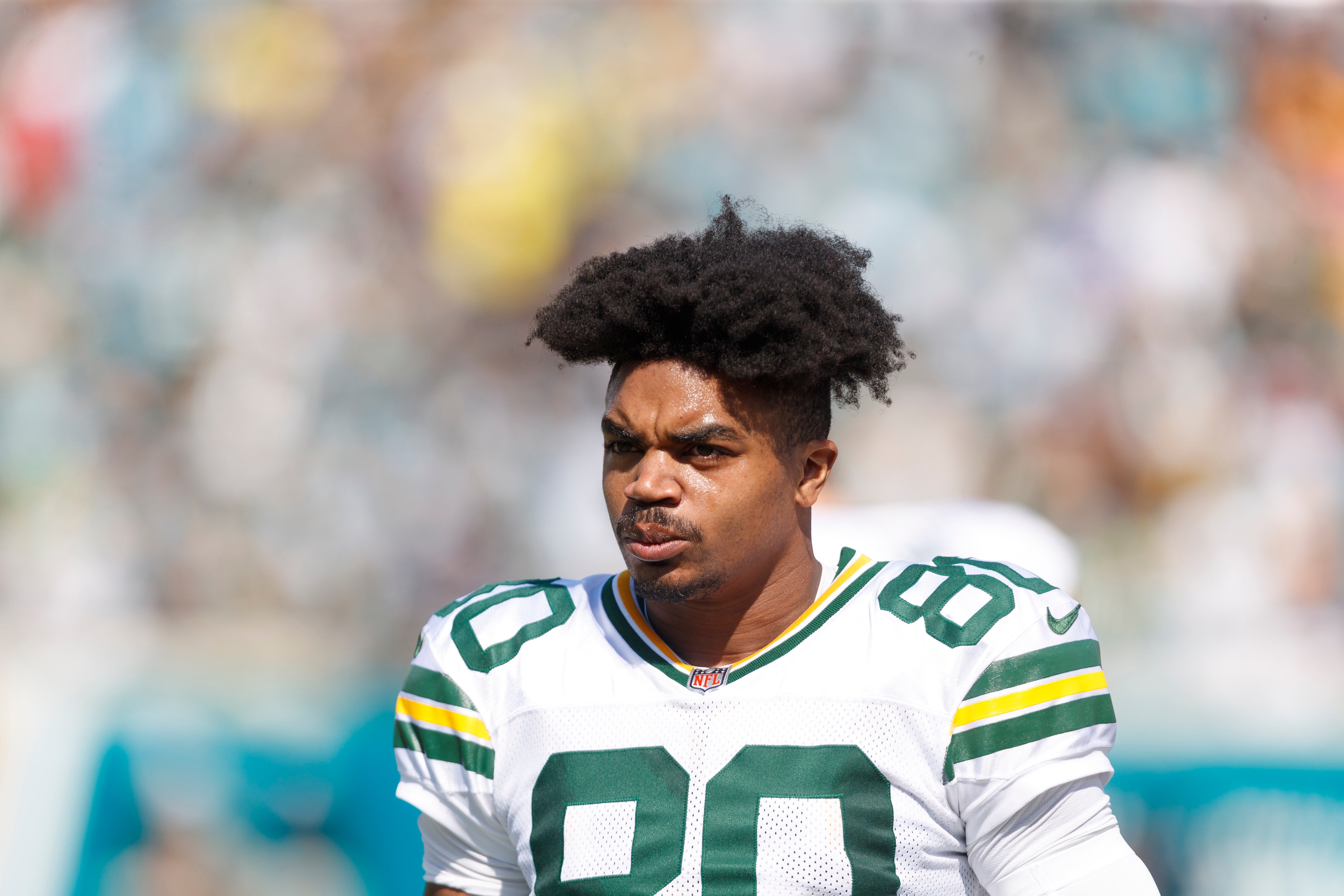 Green Bay Packers wide receiver Bo Melton (80) before the game against the Jacksonville Jaguars at EverBank Stadium.