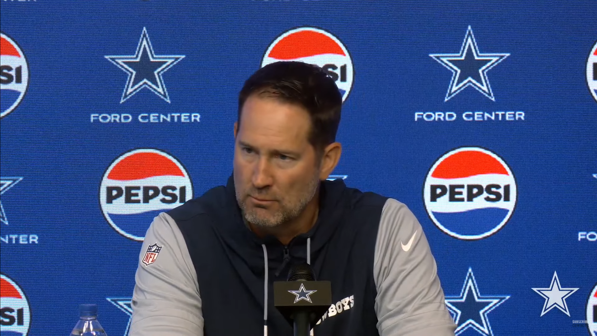 Dallas Cowboys head coach Brian Schottenheimer talks to reporters ahead of mandatory minicamp.