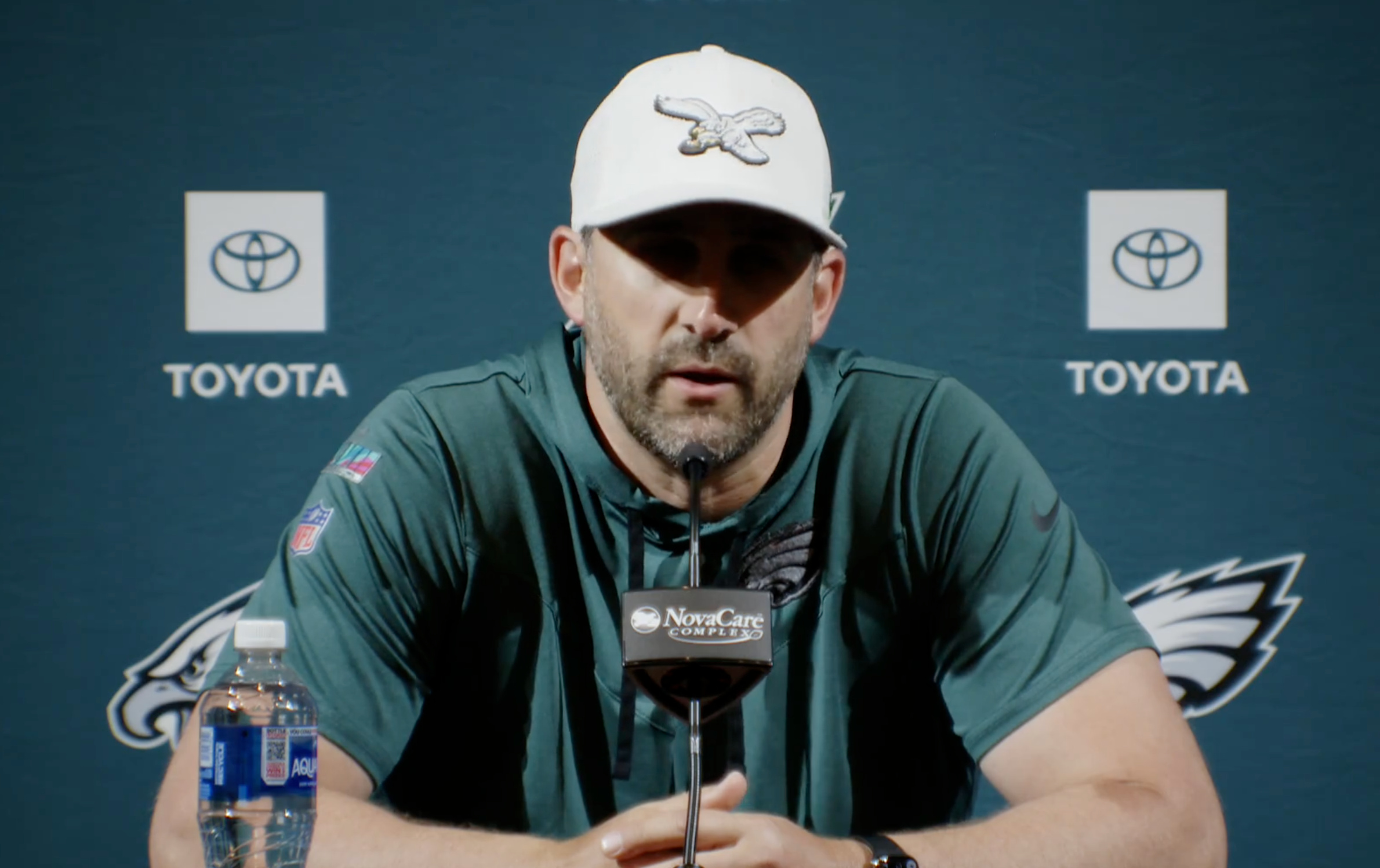 Philadelphia Eagles head coach Nick Sirianni speaks during mandatory minicamp on Tuesday, June 10