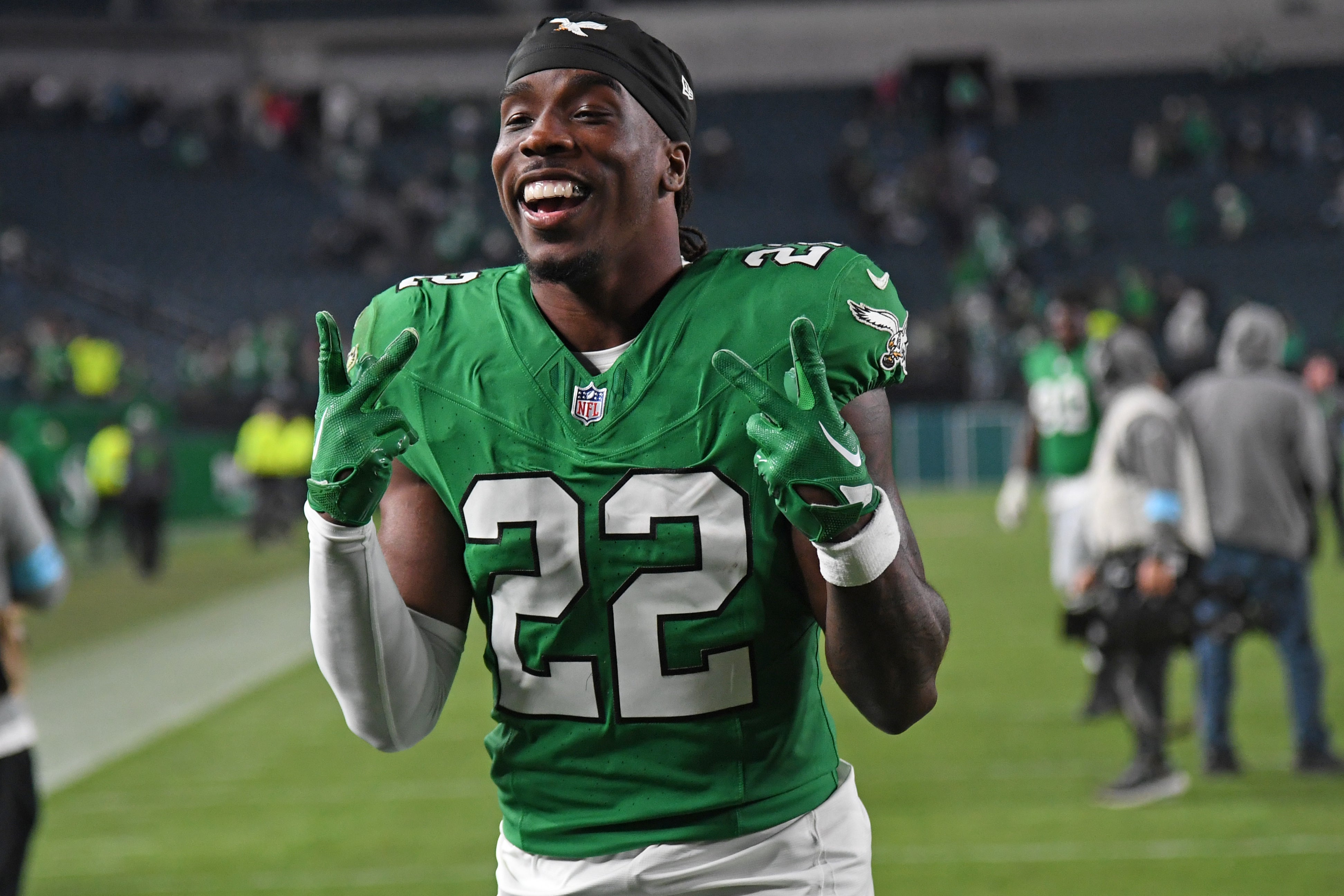 Philadelphia Eagles cornerback Kelee Ringo (22) walks off the field after win against the Jacksonville Jaguars at Lincoln Financial Field.