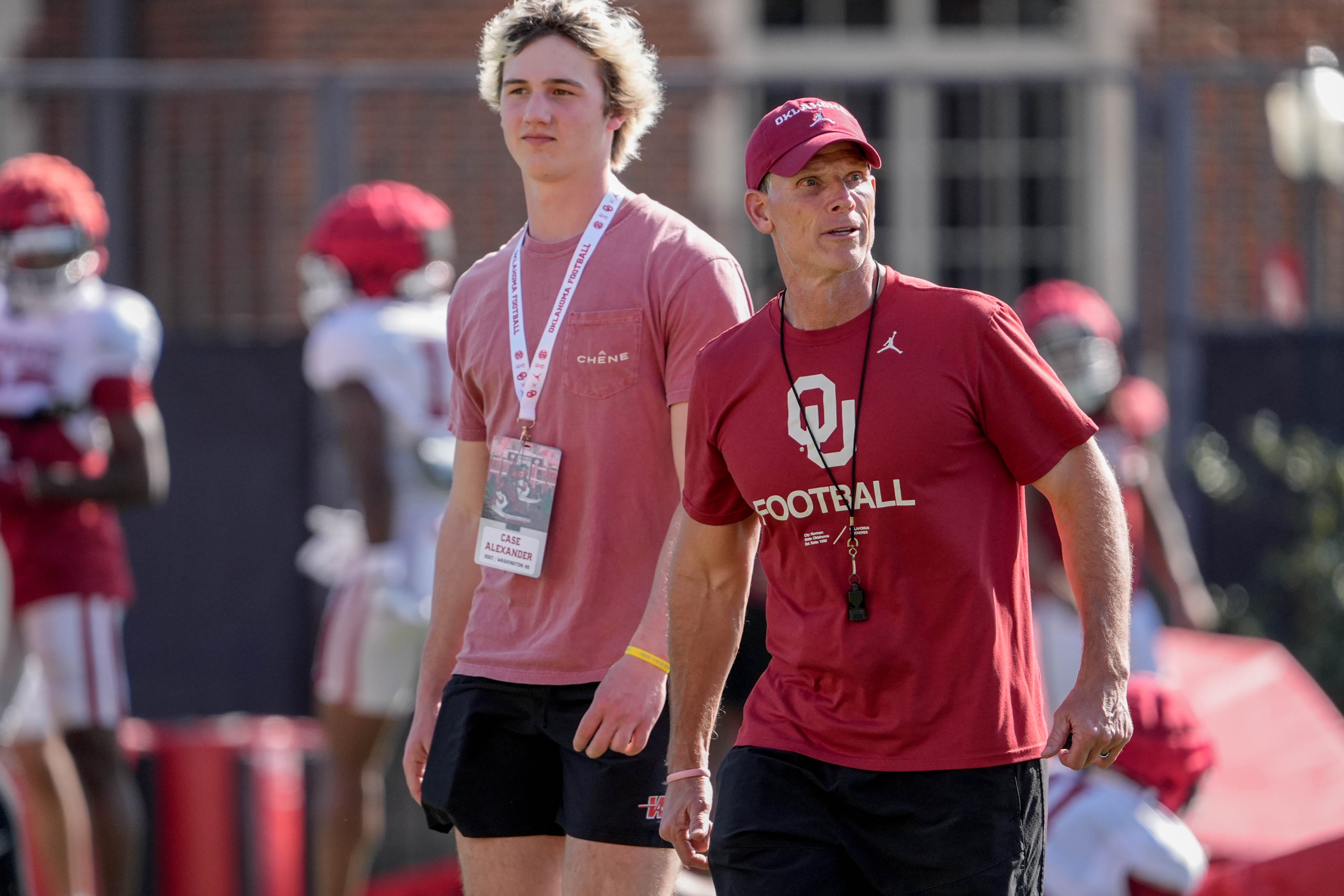 Oklahoma head coach Brent Venables walks on the field during an Oklahoma (OU) football practice at the Gaylord Family Oklahoma Memorial Stadium in Norman, Okla., on Tuesday, March 25, 2025.