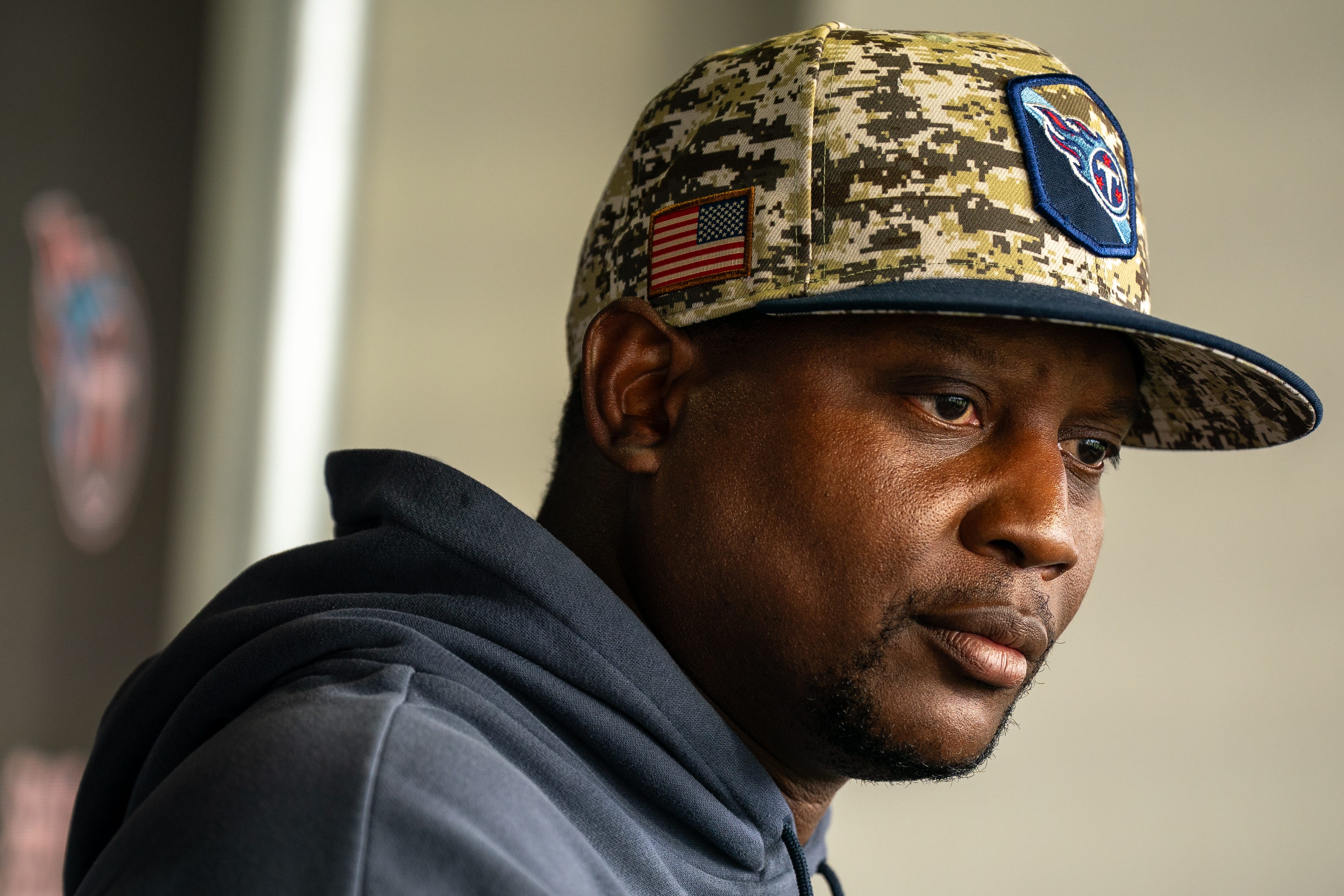 Tennessee Titans defensive coordinator Dennard Wilson speaks before minicamp practice at Ascension Saint Thomas Sports Park in Nashville, Tenn., Wednesday, June 11, 2025.