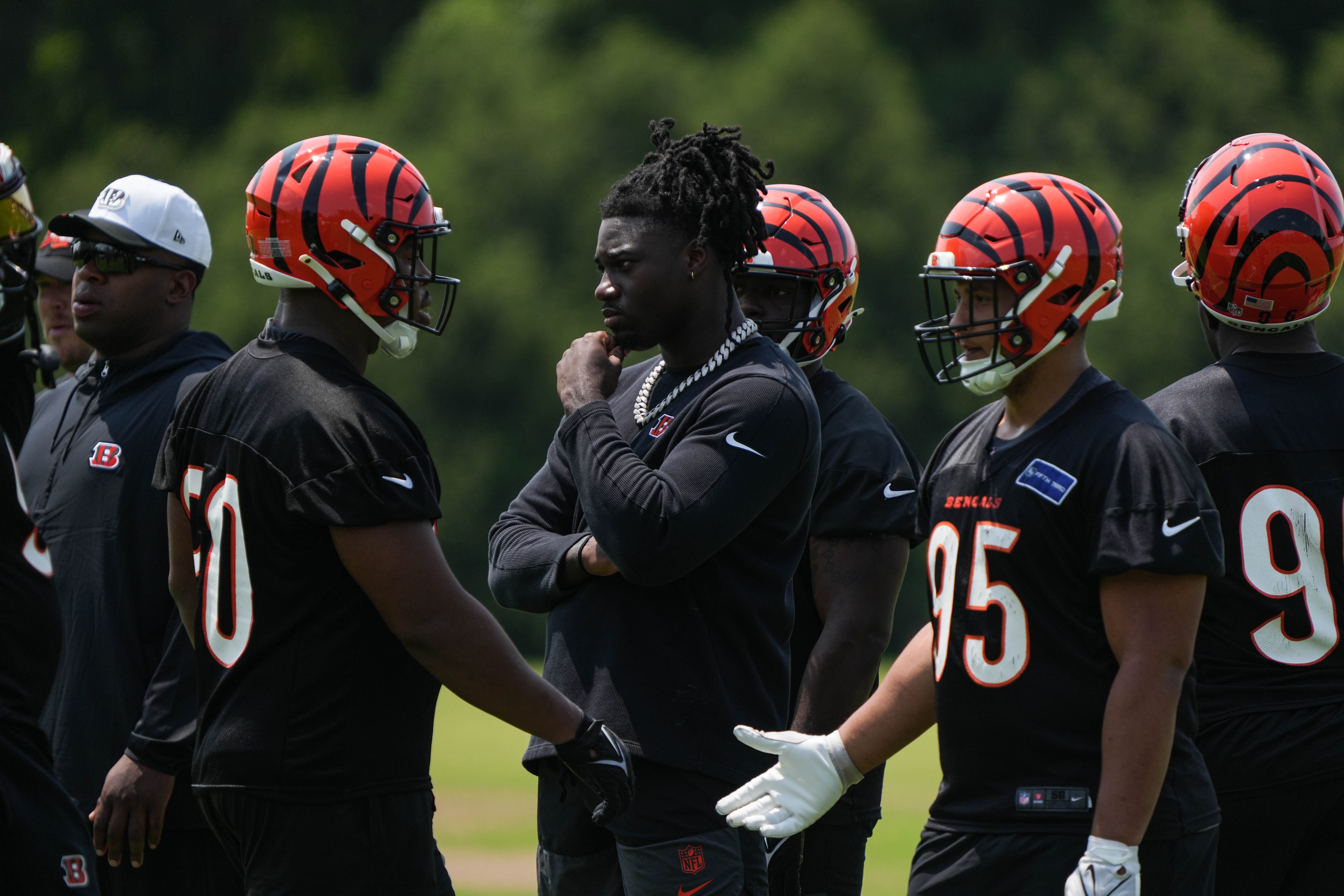 Shemar Stewart and the Cincinnati Bengals gather on their practice field for a minicamp training session on Tuesday June 10, 2025.