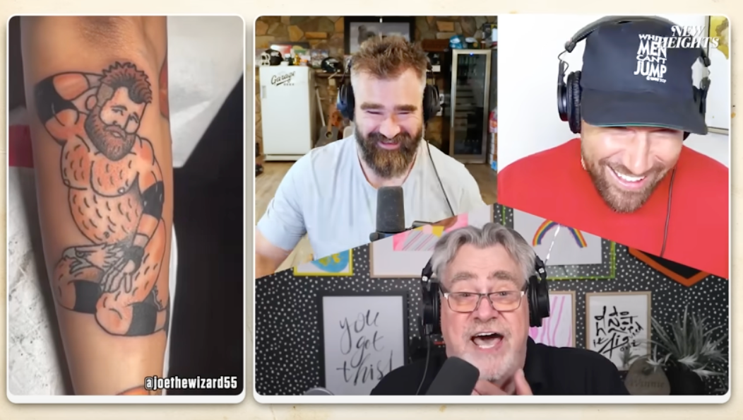 Jason, Travis, and Ed Kelce react to the viral tattoo