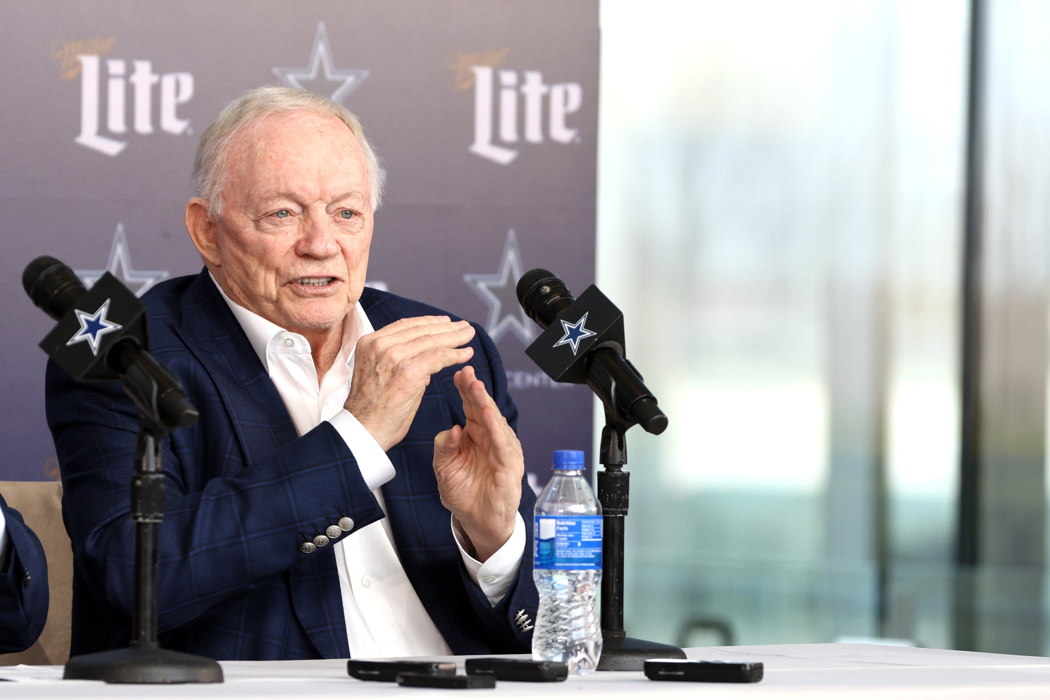 Dallas Cowboys owner Jerry Jones speaks to the media at a press conference at The Star.
