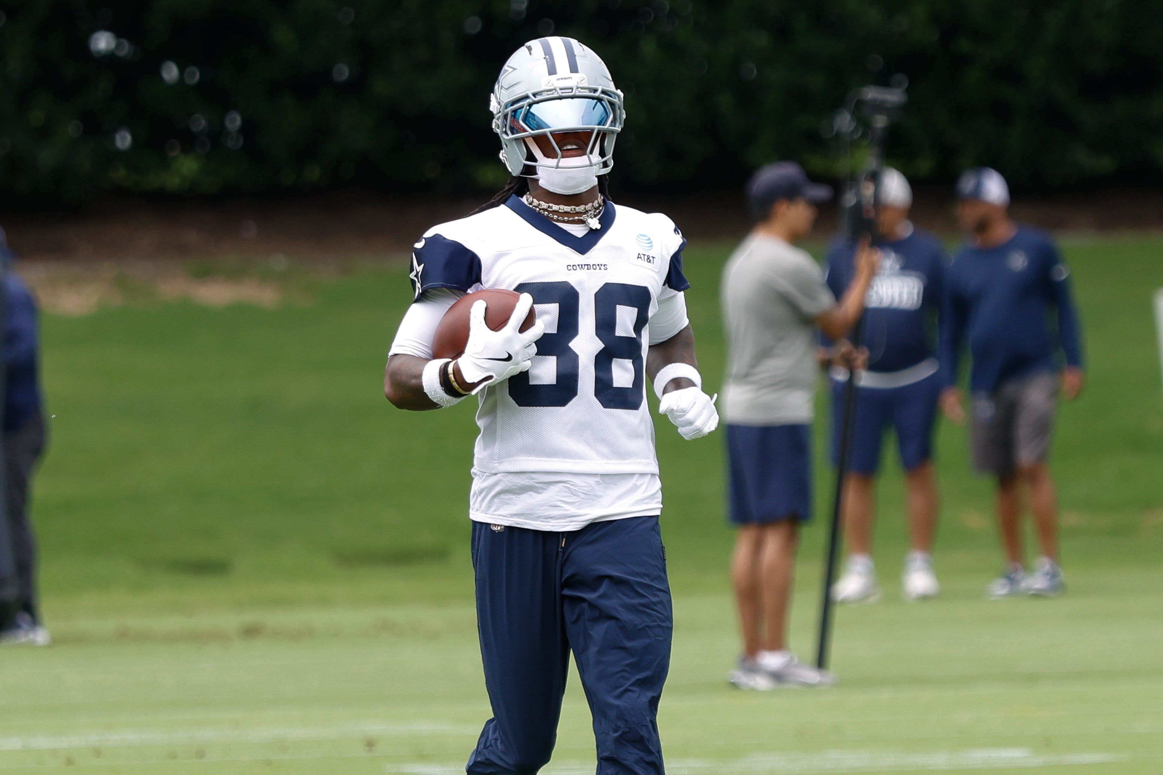 Dallas Cowboys wide receiver CeeDee Lamb (88) goes through a drill during practice at the Ford Center at the Star Training Facility in Frisco, Texas.