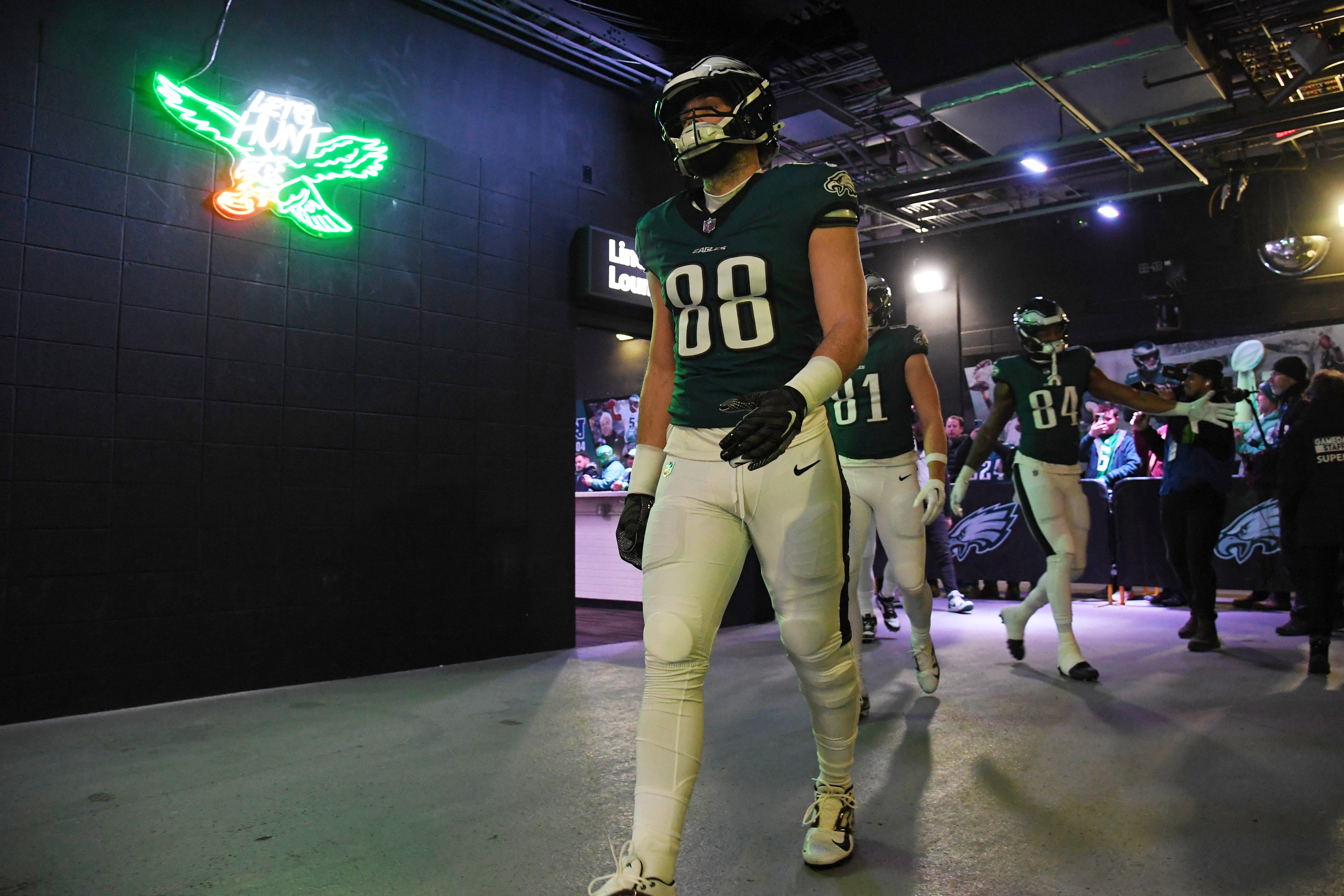 Philadelphia Eagles tight end Dallas Goedert (88) walks in the tunnel before the NFC Championship game at Lincoln Financial Field.