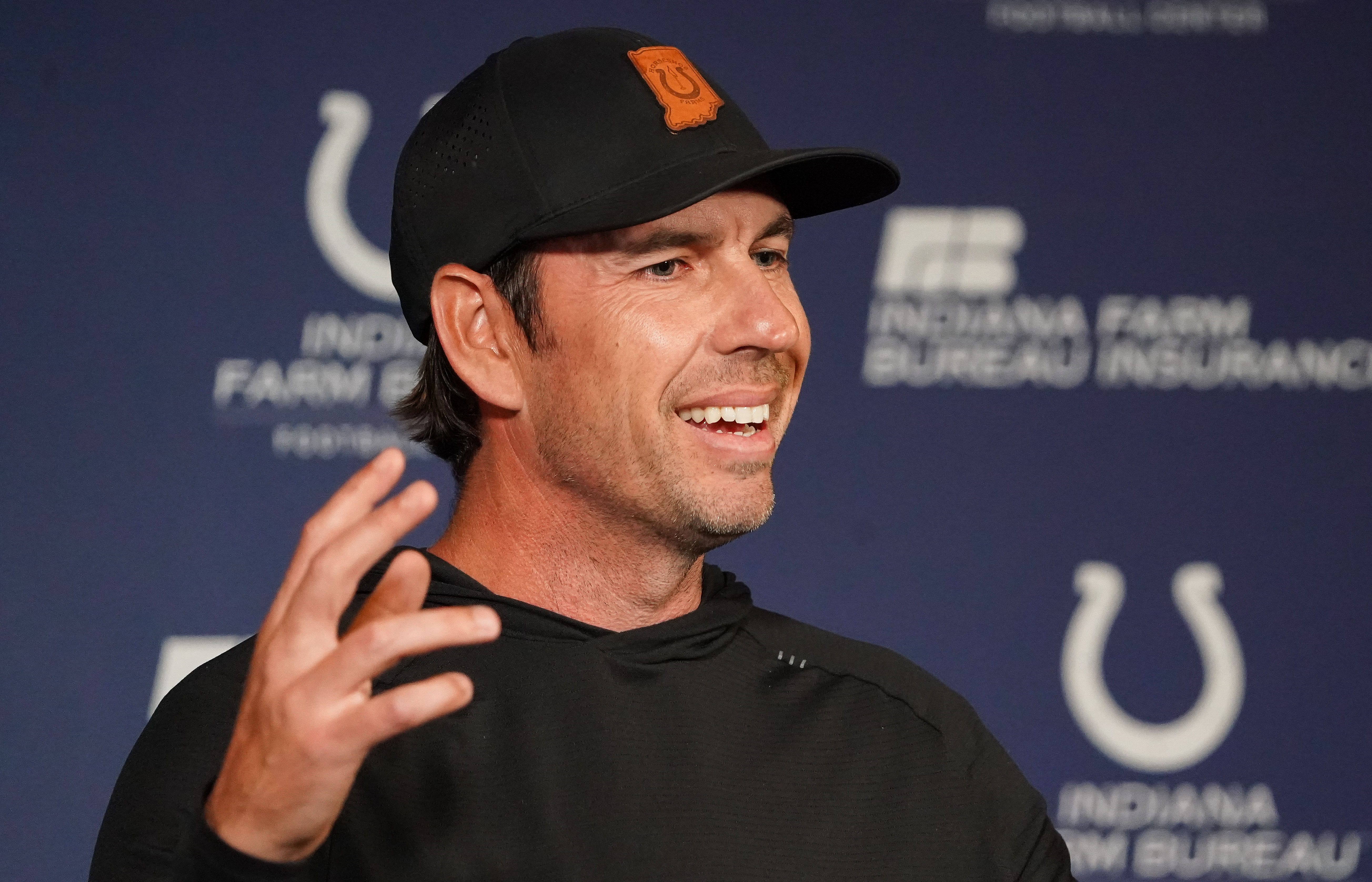 Indianapolis Colts head coach Shane Steichen talks to press Tuesday, June 10, 2025, during NFL Colts mandatory mini camp at the Indiana Farm Bureau Football Center in Indianapolis.