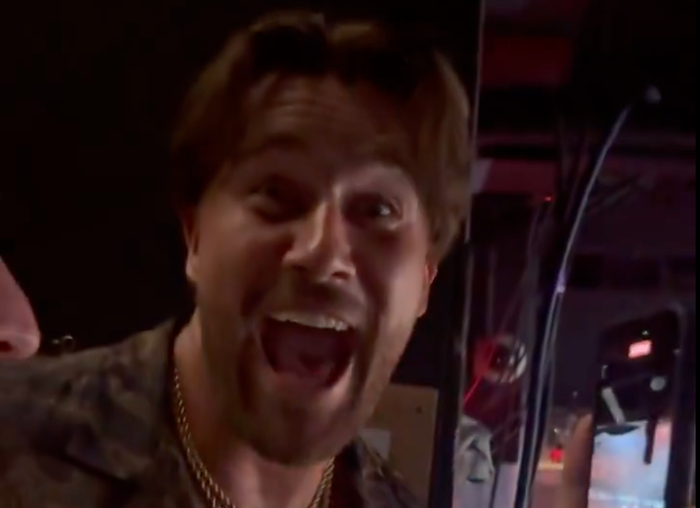 Travis Kelce during Taylor Swift's performance of "Shake It Off" at TEU