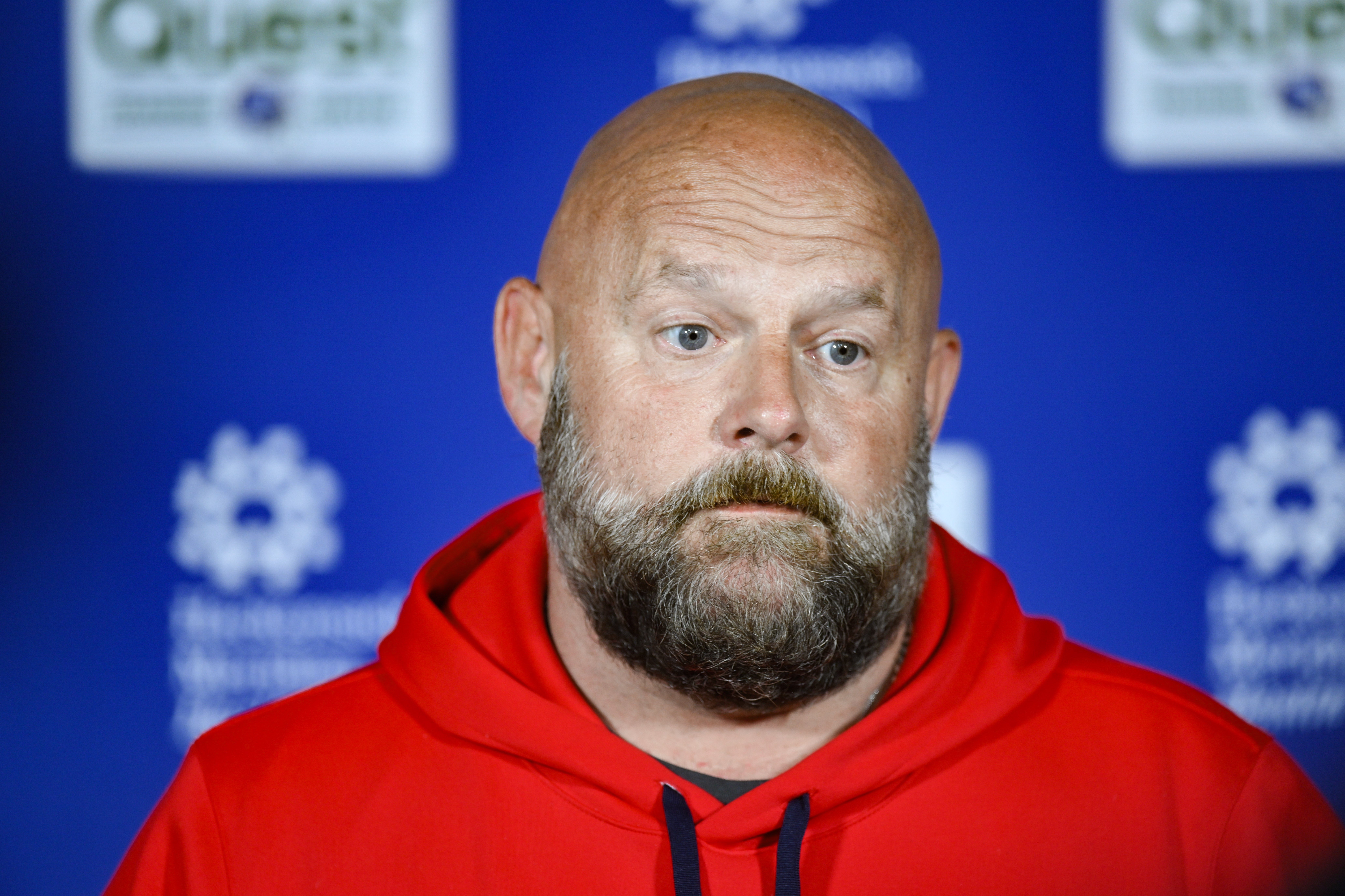 Jun 17, 2025; East Rutherford, NJ, USA; New York Giants head coach Brian Daboll speaks at a press conference during minicamp at Quest Diagnostics Training Center.