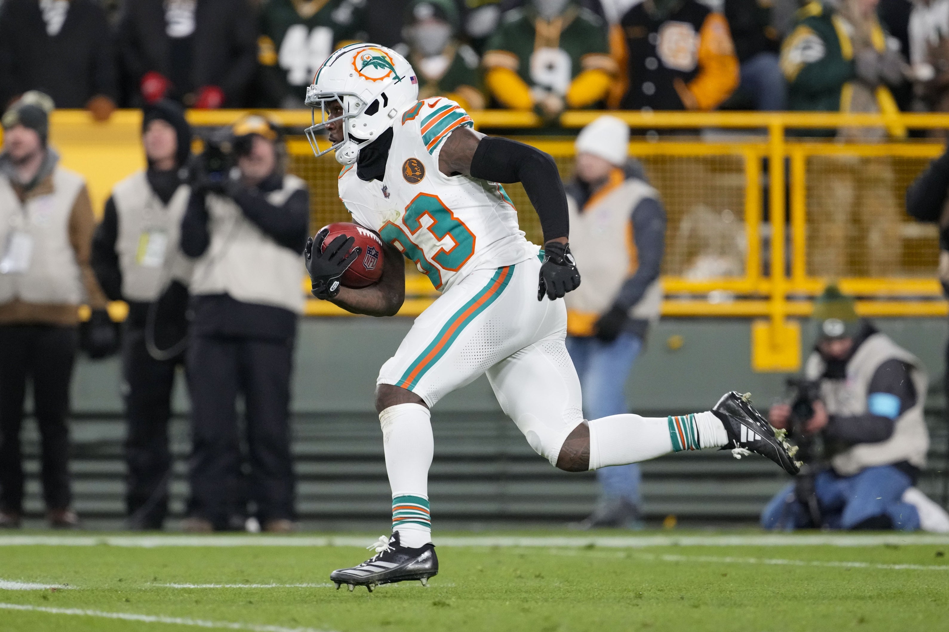 Miami Dolphins wide receiver Malik Washington (83) during the game against the Green Bay Packers at Lambeau Field.
