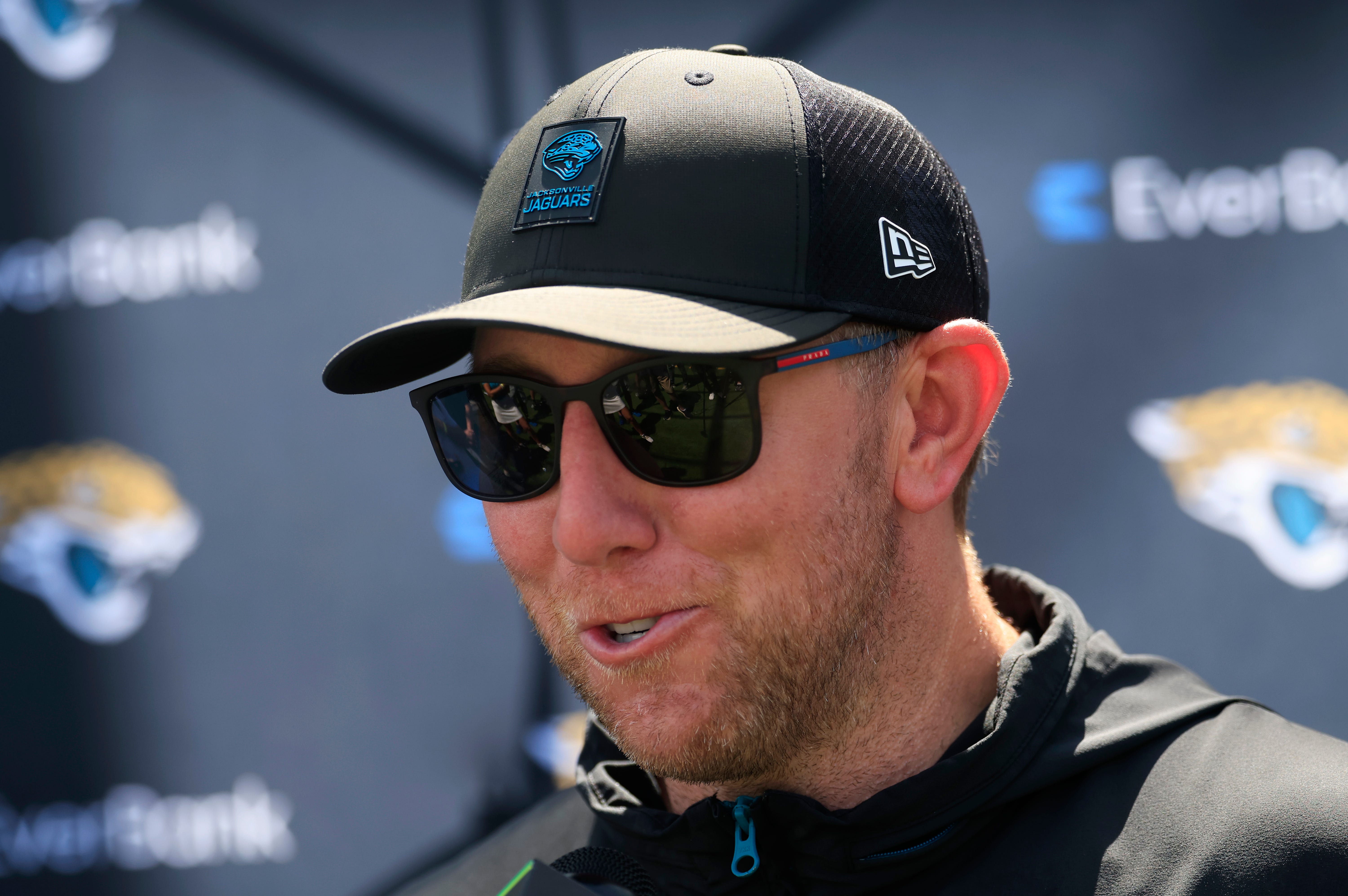 Jacksonville Jaguars head coach Liam Coen speaks to members of the media during the second mandatory minicamp at Miller Electric Center Wednesday, June 11, 2025 in Jacksonville, Fla.