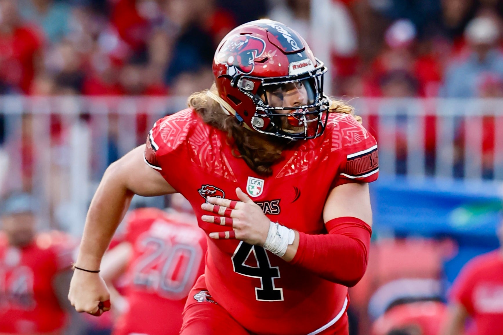 Former Duke LB Colby Campbell playing for the Mexico City Mexicas in the LFA.