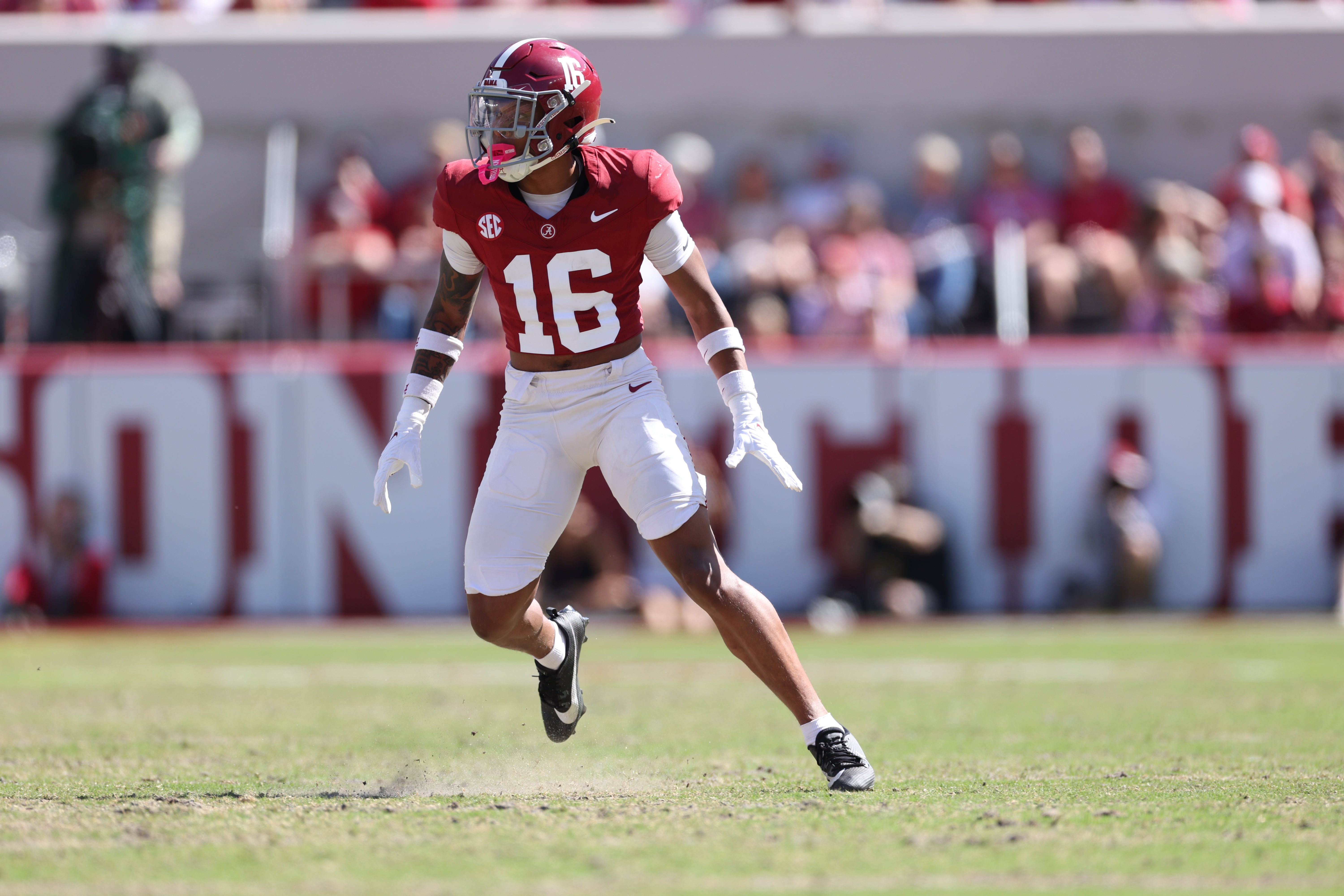 Defensive back Red Morgan goes through Alabama's A-Day Game as a true freshman in 2024. Photo credit: Alabama Athletics
