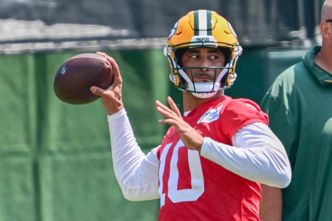 Green Bay Packers quarterback Jordan Love (10) participates in the team's minicamp at Ray Nitschke Field.