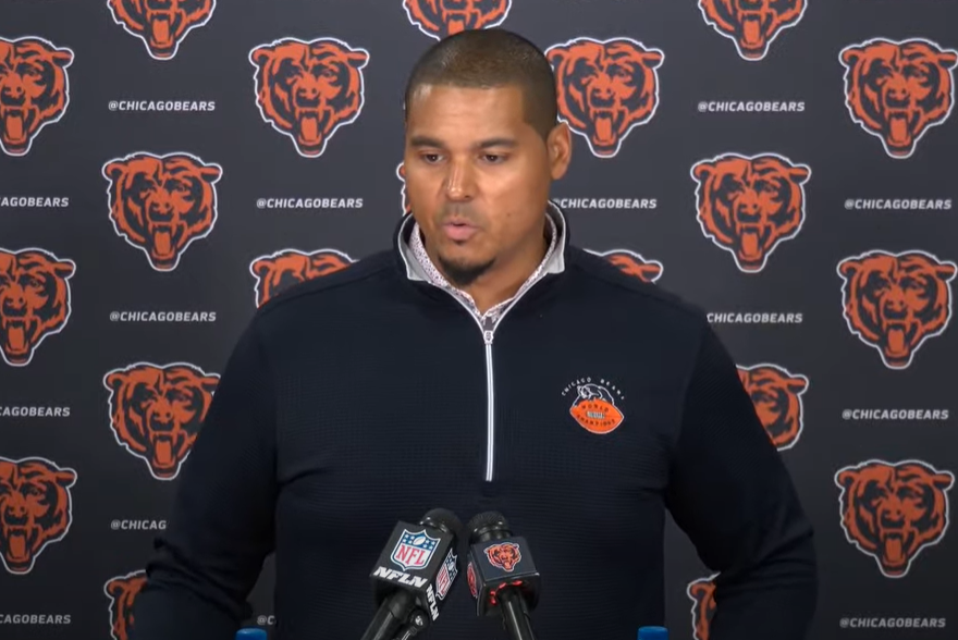 Ryan Poles speaks with reporters before training camp.