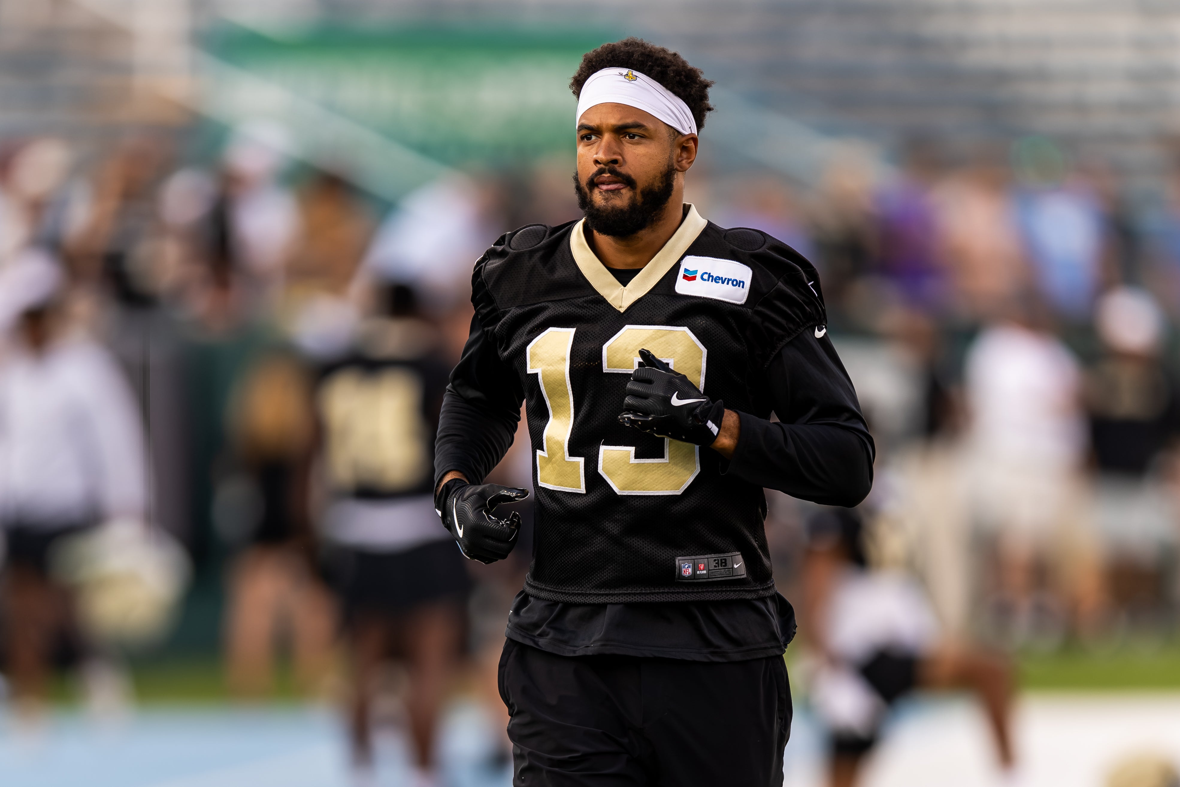New Orleans Saints wide receiver Equanimeous St. Brown (13) warms up during practice