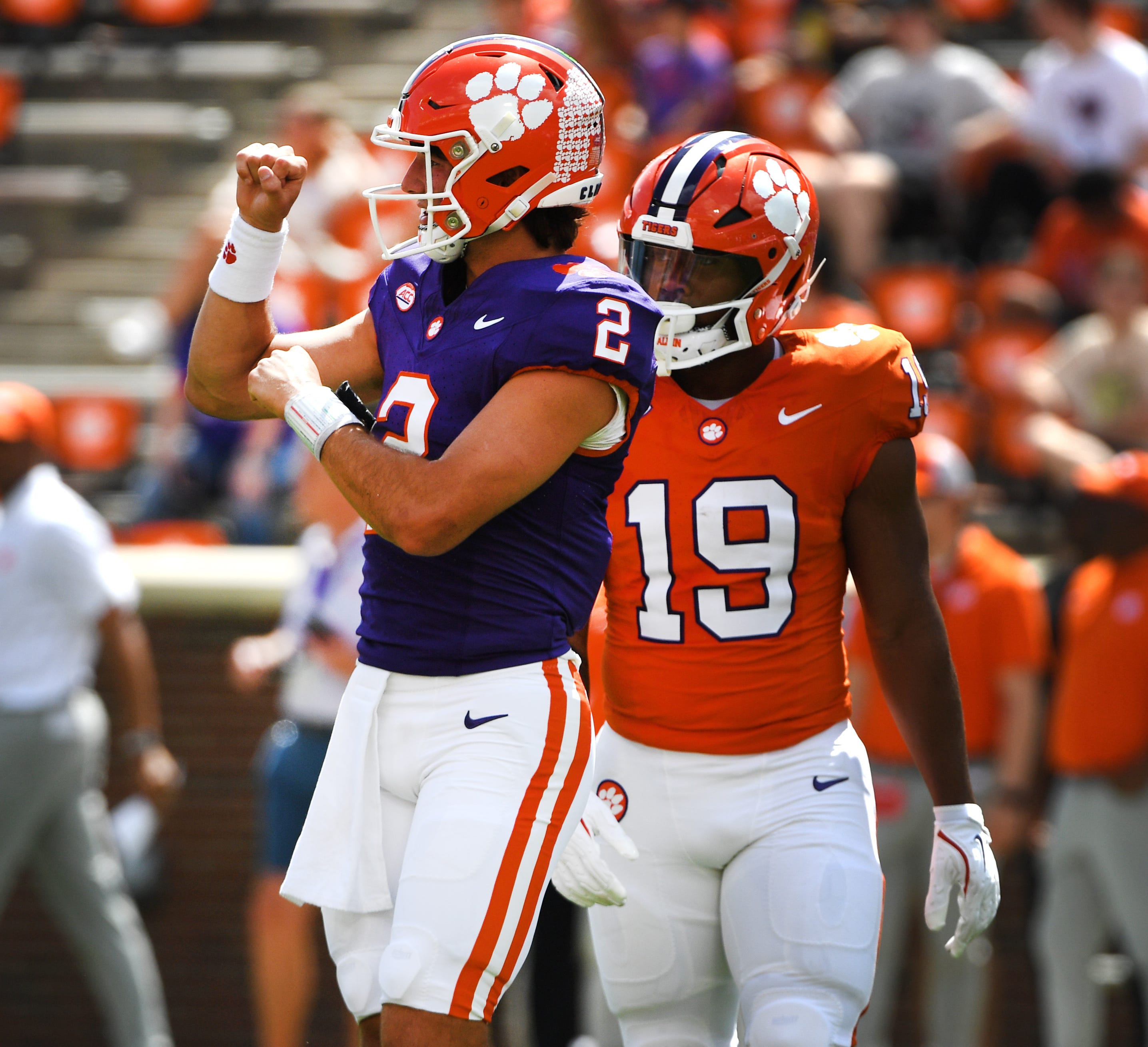 The Clemson Tigers football annual Orange and White Spring game was held on April 5, 2025, at Memorial Stadium in Clemson, South Carolina. Clemson quarterback Cade Klubnik (2) on the field.