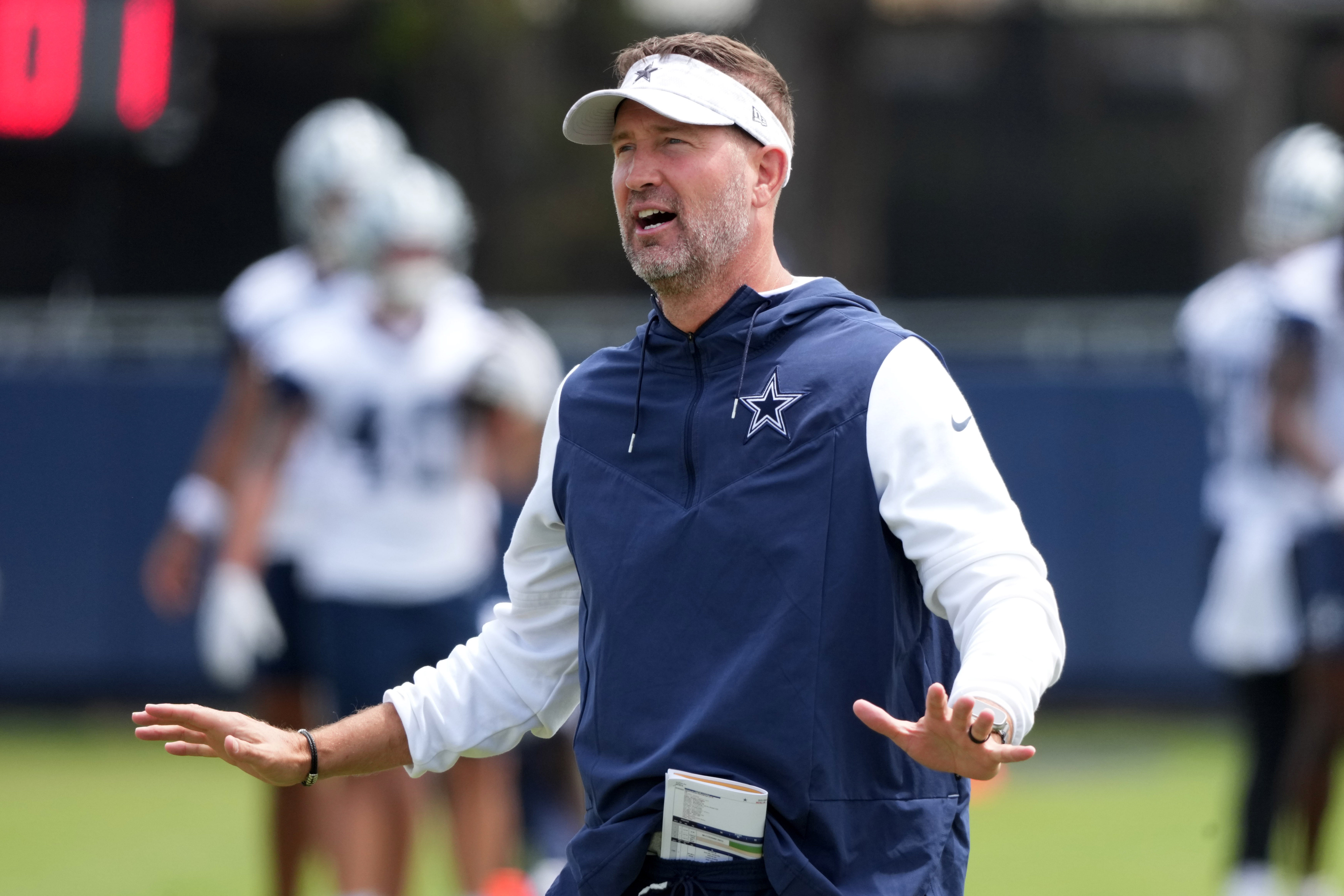 Dallas Cowboys coach Brian Schottenheimer during training camp at the River Ridge Fields.