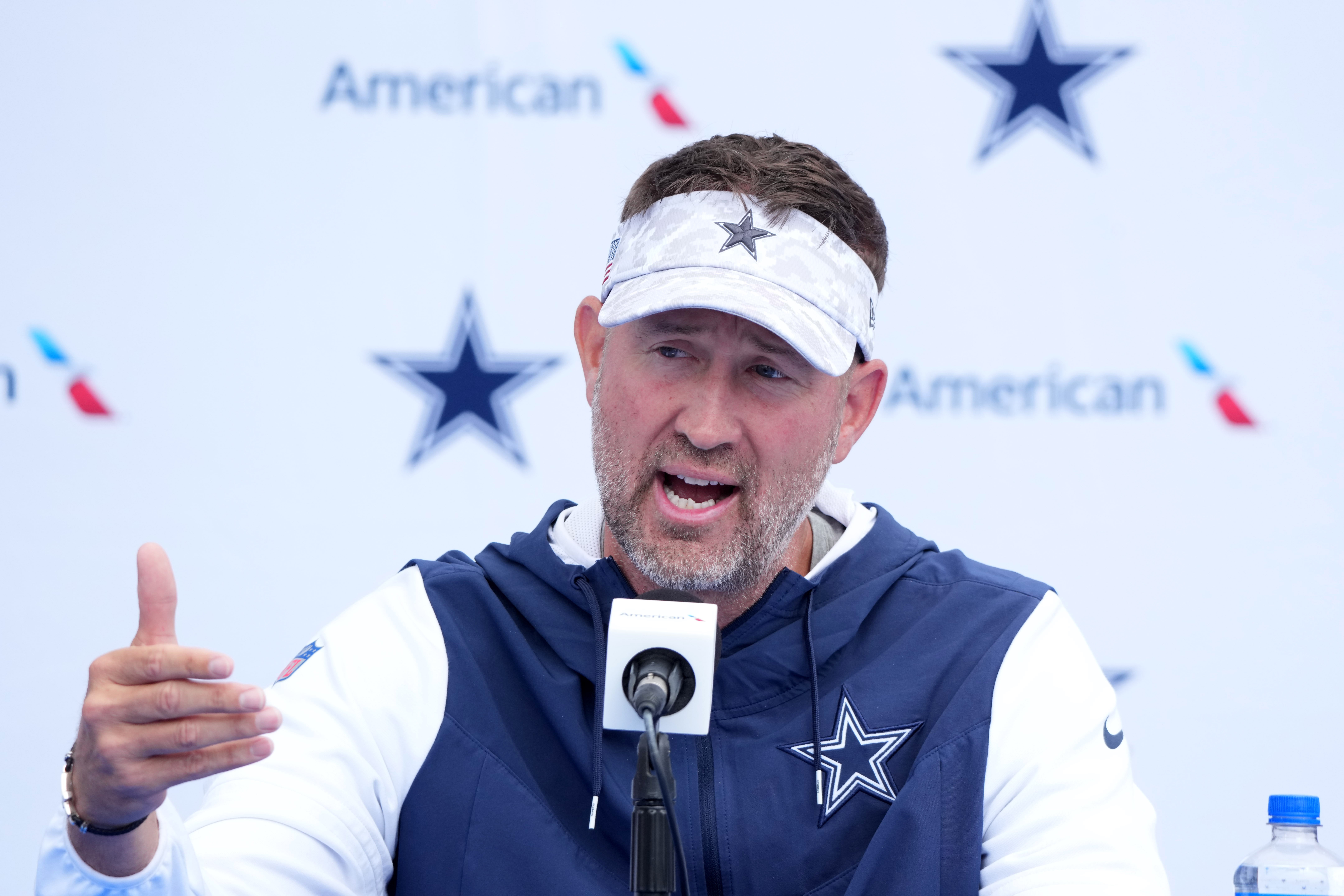 Dallas Cowboys coach Brian Schottenheimer during training camp press conference at the River Ridge Fields.