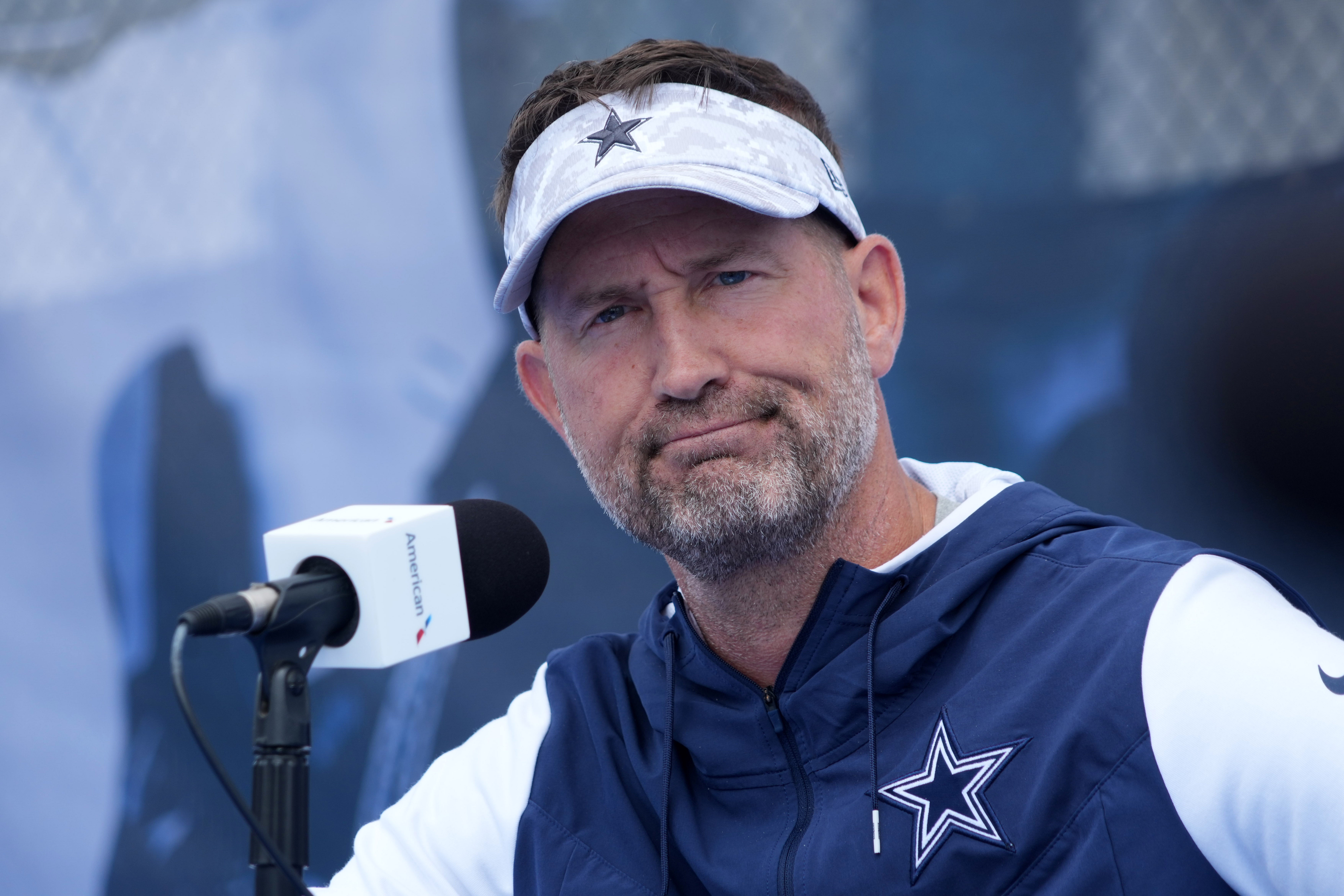Dallas Cowboys coach Brian Schottenheimer during training camp press conference at the River Ridge Fields.