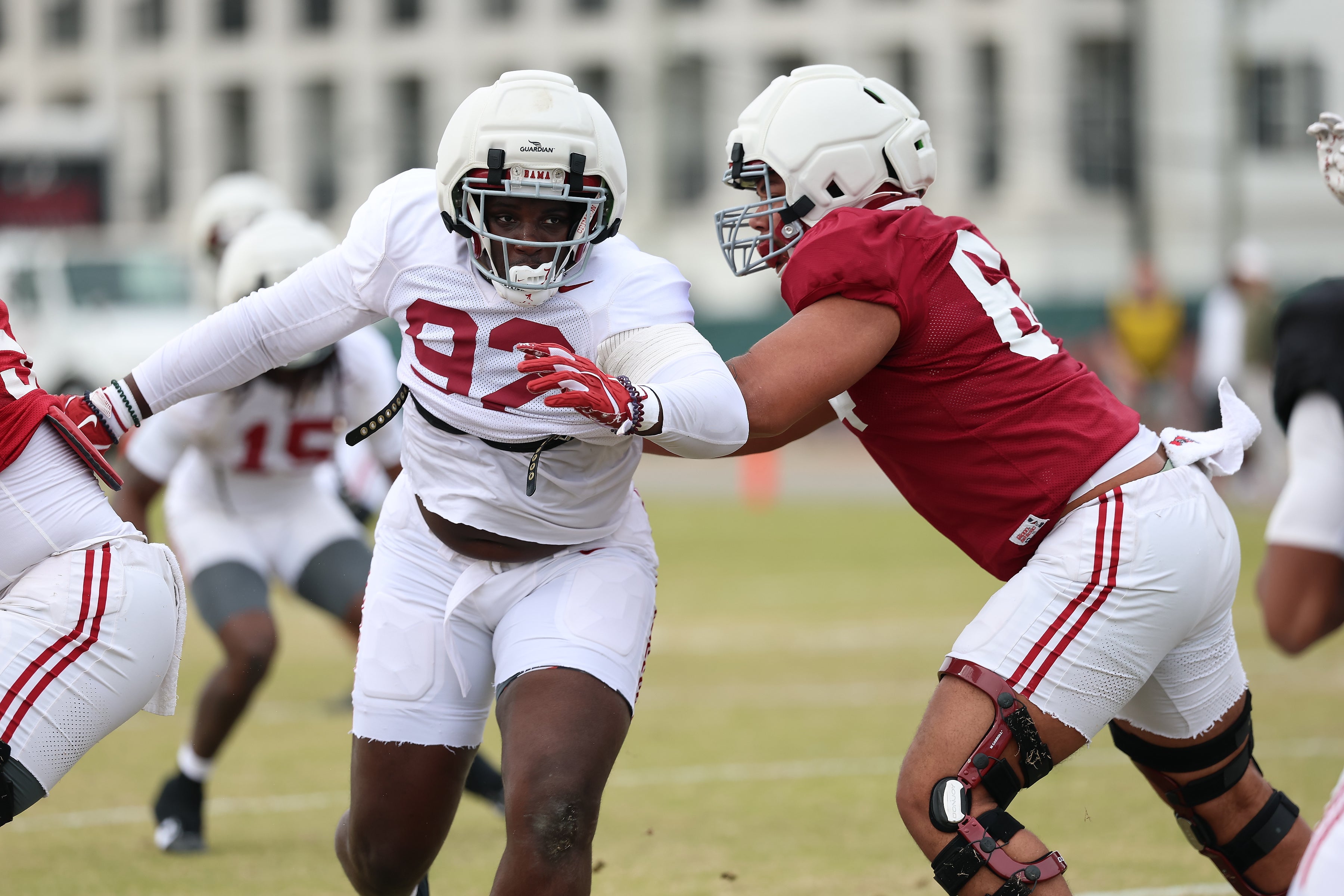 Defensive lineman Jeremiah Beaman goes through spring practice for the Alabama Crimson Tide. Photo credit: Alabama Athletics