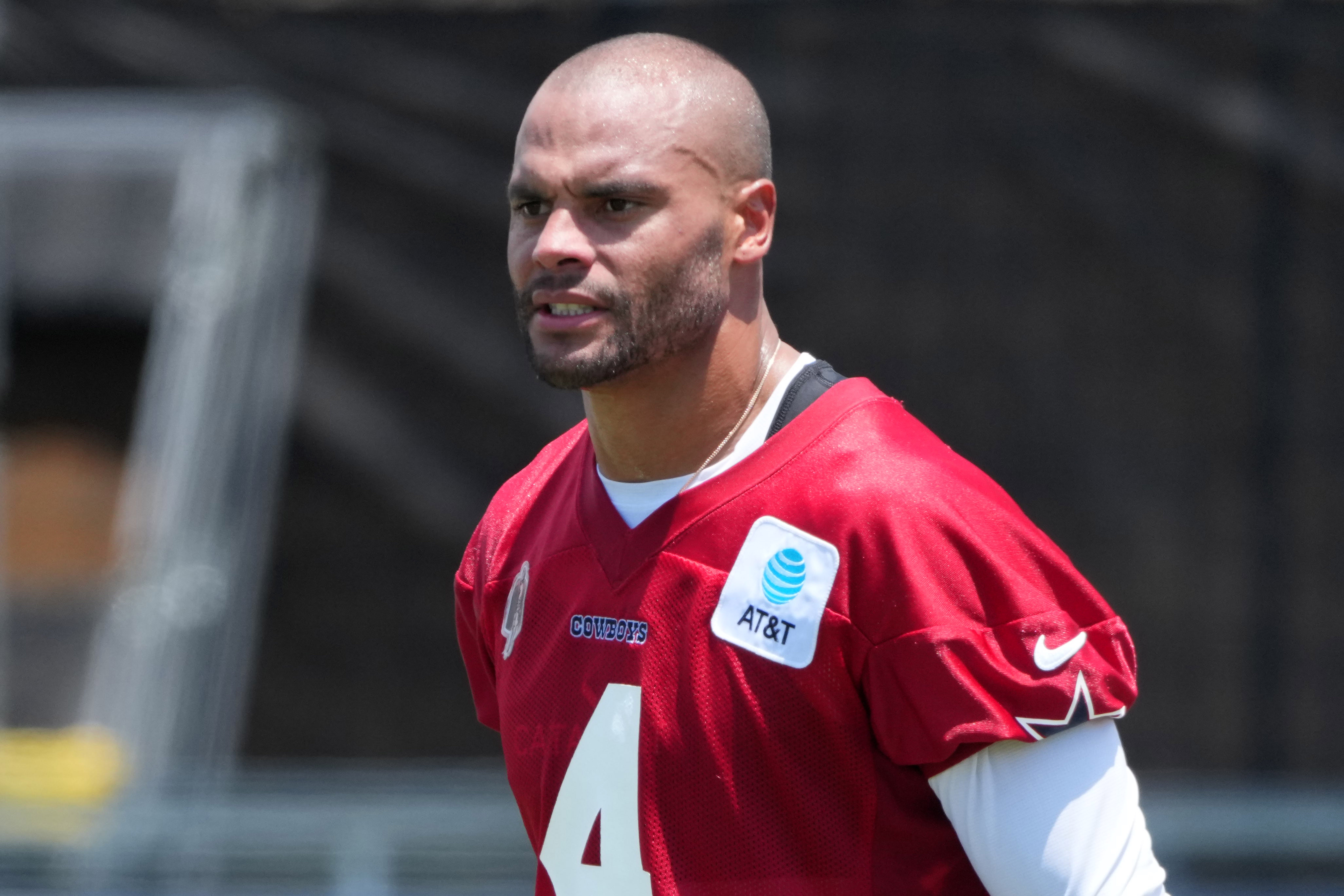Dallas Cowboys quarterback Dak Prescott (4) during training camp at the River Ridge Fields.