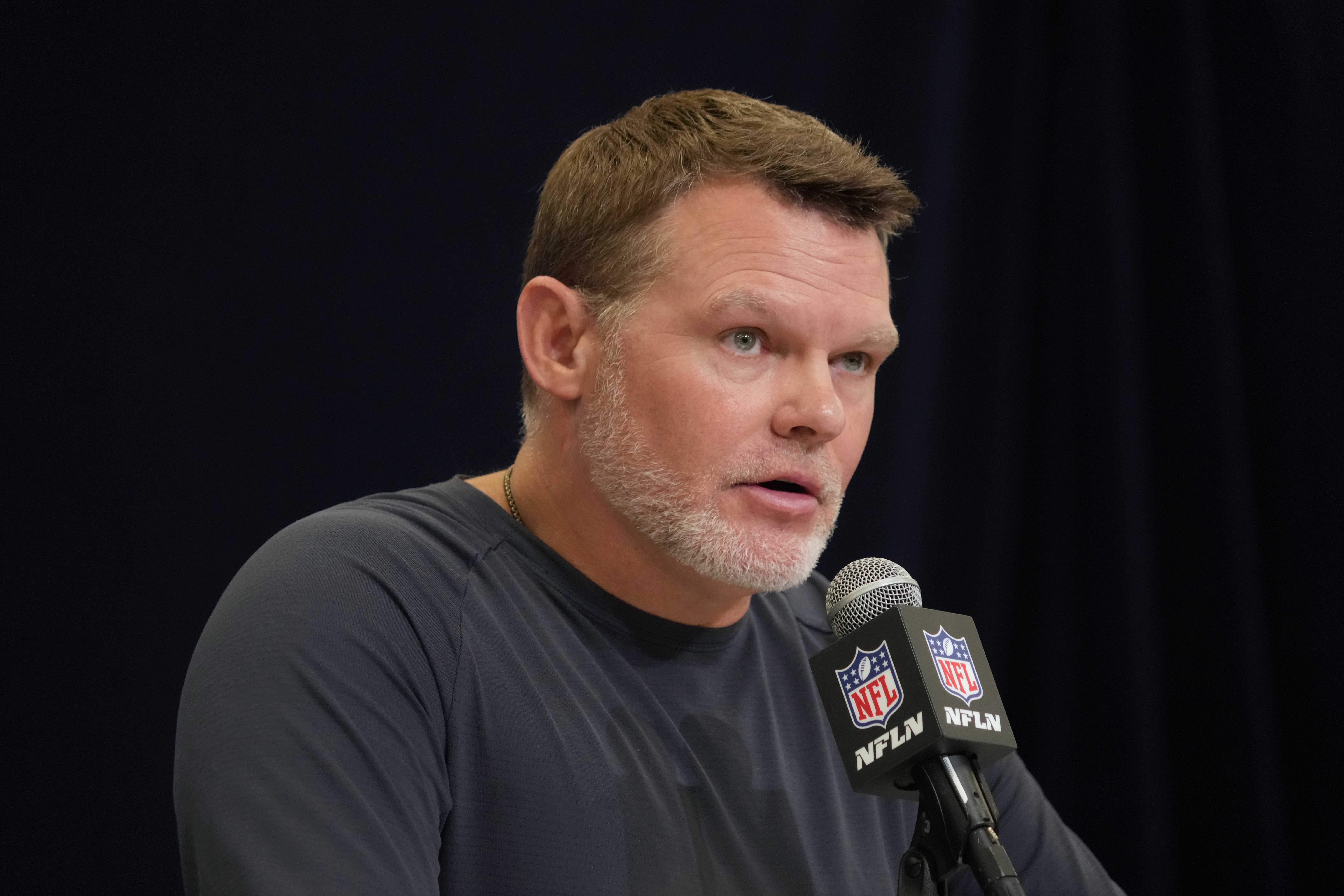 Feb 25, 2025; Indianapolis, IN, USA; Indianapolis Colts general manager Chris Ballard speaks during the NFL Scouting Combine at the Indiana Convention Center.