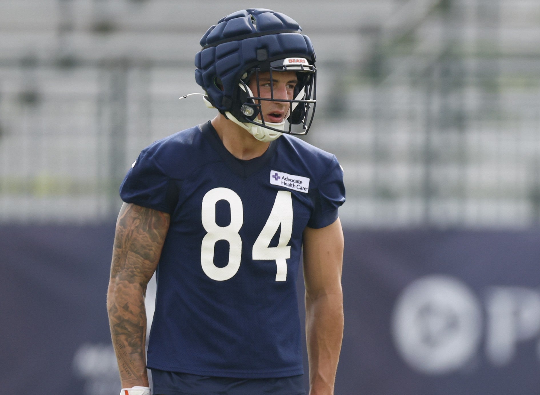 Chicago Bears tight end Colston Loveland (84) stands on the field during training camp at Halas Hall.