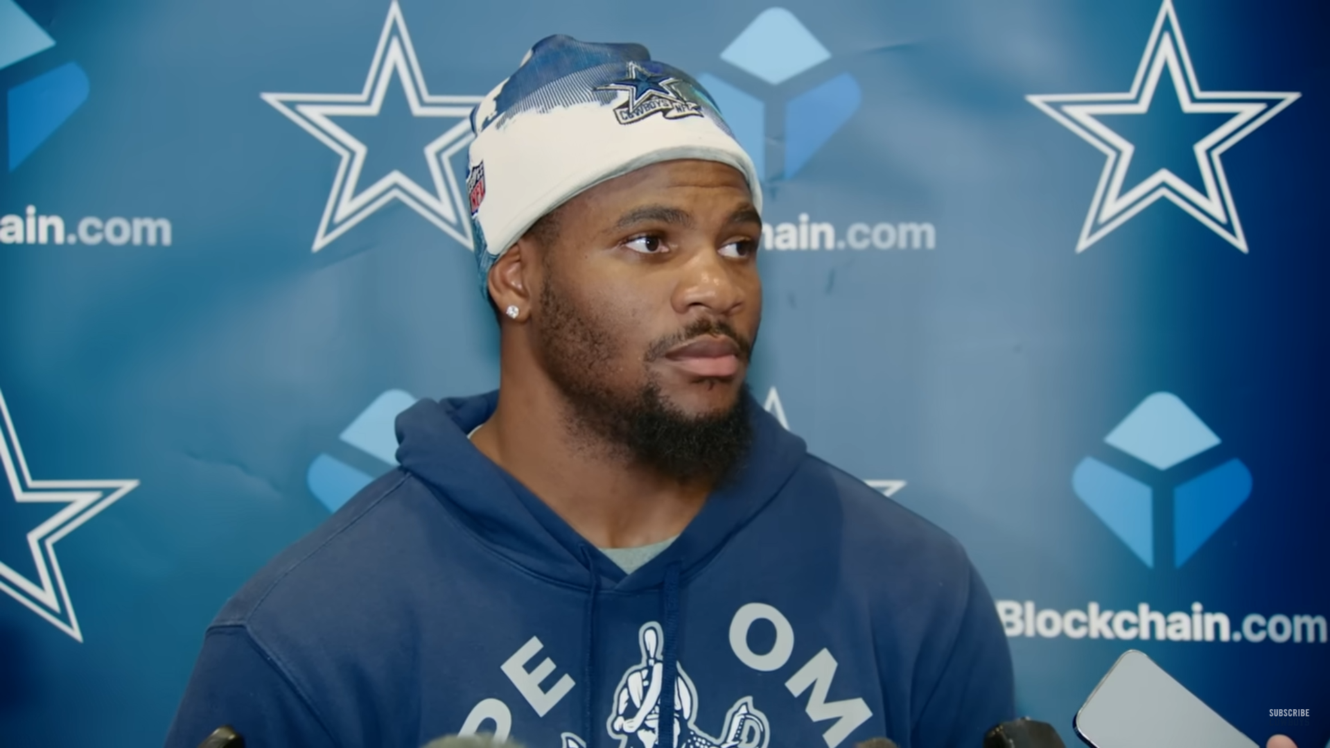 Dallas Cowboys DE Micah Parsons talks to reporters at mandatory minicamp ahead of 2025 NFL season.