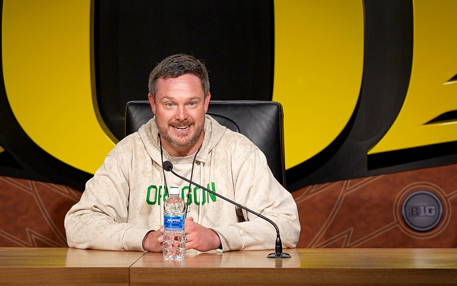 Oregon head coach Dan Lanning speaks during a press availability Thursday, March 13, 2025, at the Hatfield-Dowlin Complex in Eugene, Ore.