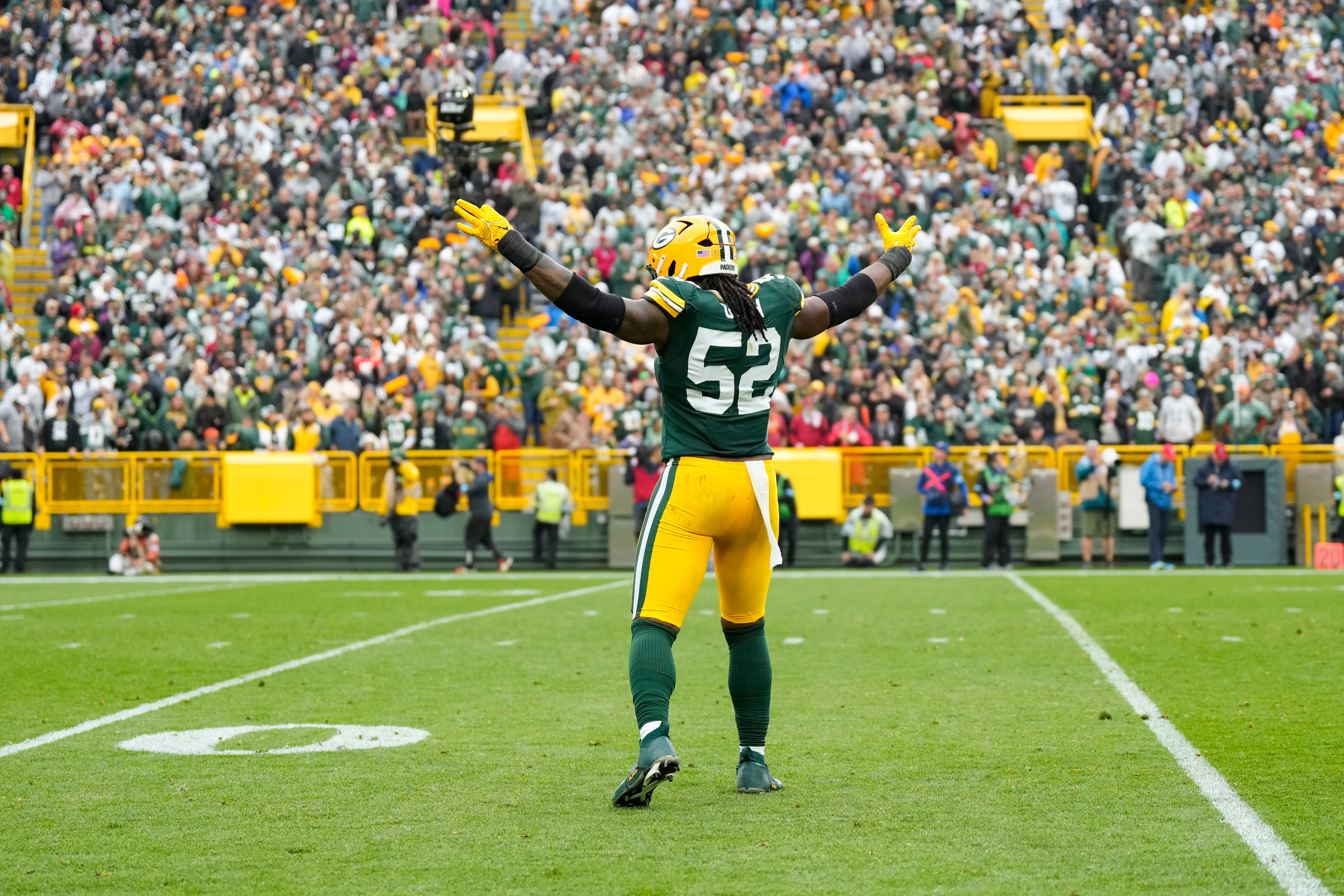 Green Bay Packers defensive lineman Rashan Gary (52) during the game against the Arizona Cardinals at Lambeau Field.