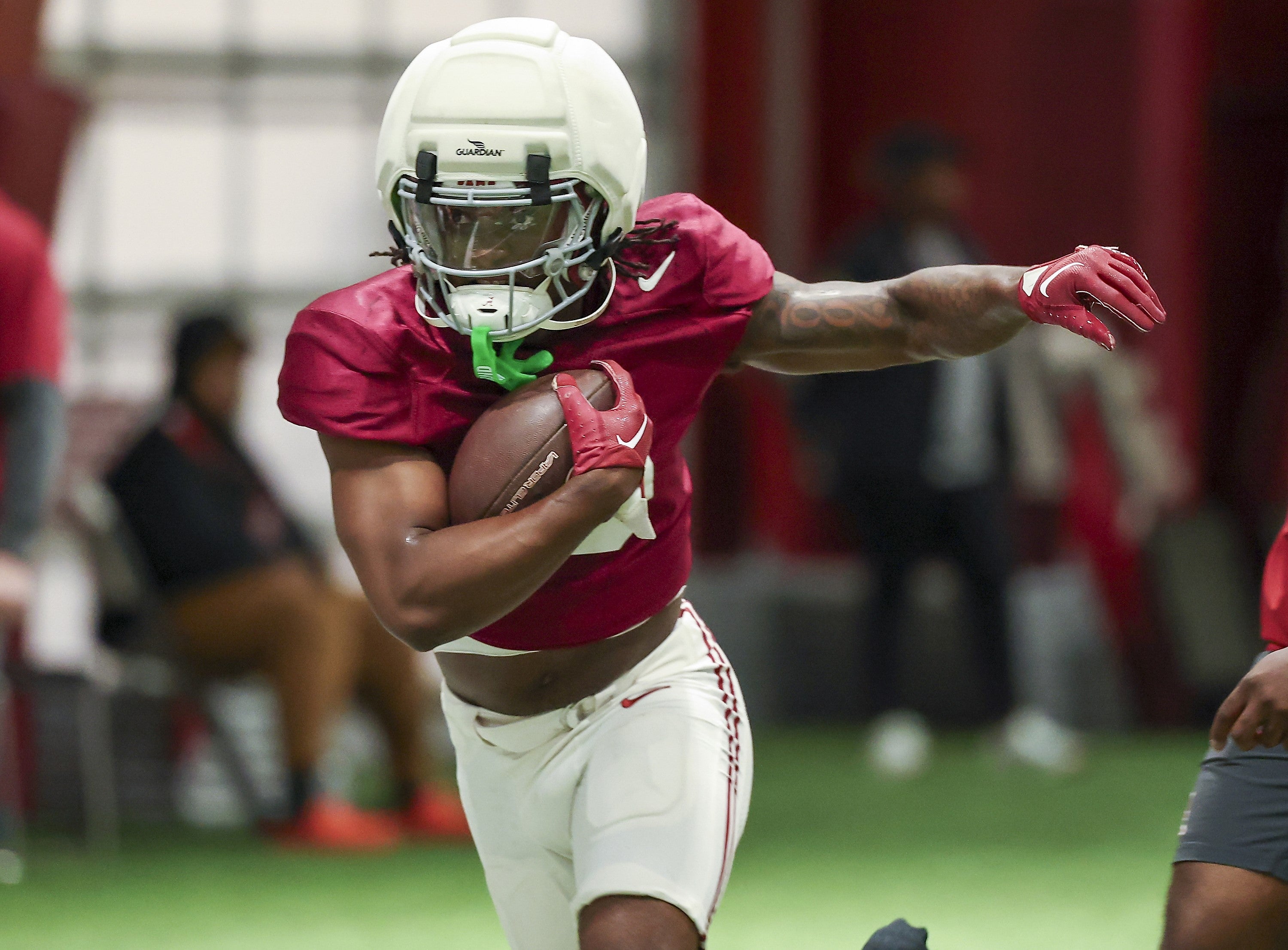 Alabama freshman running back AK Dear goes through spring practice for the Crimson Tide. Photo credit: Alabama Athletics