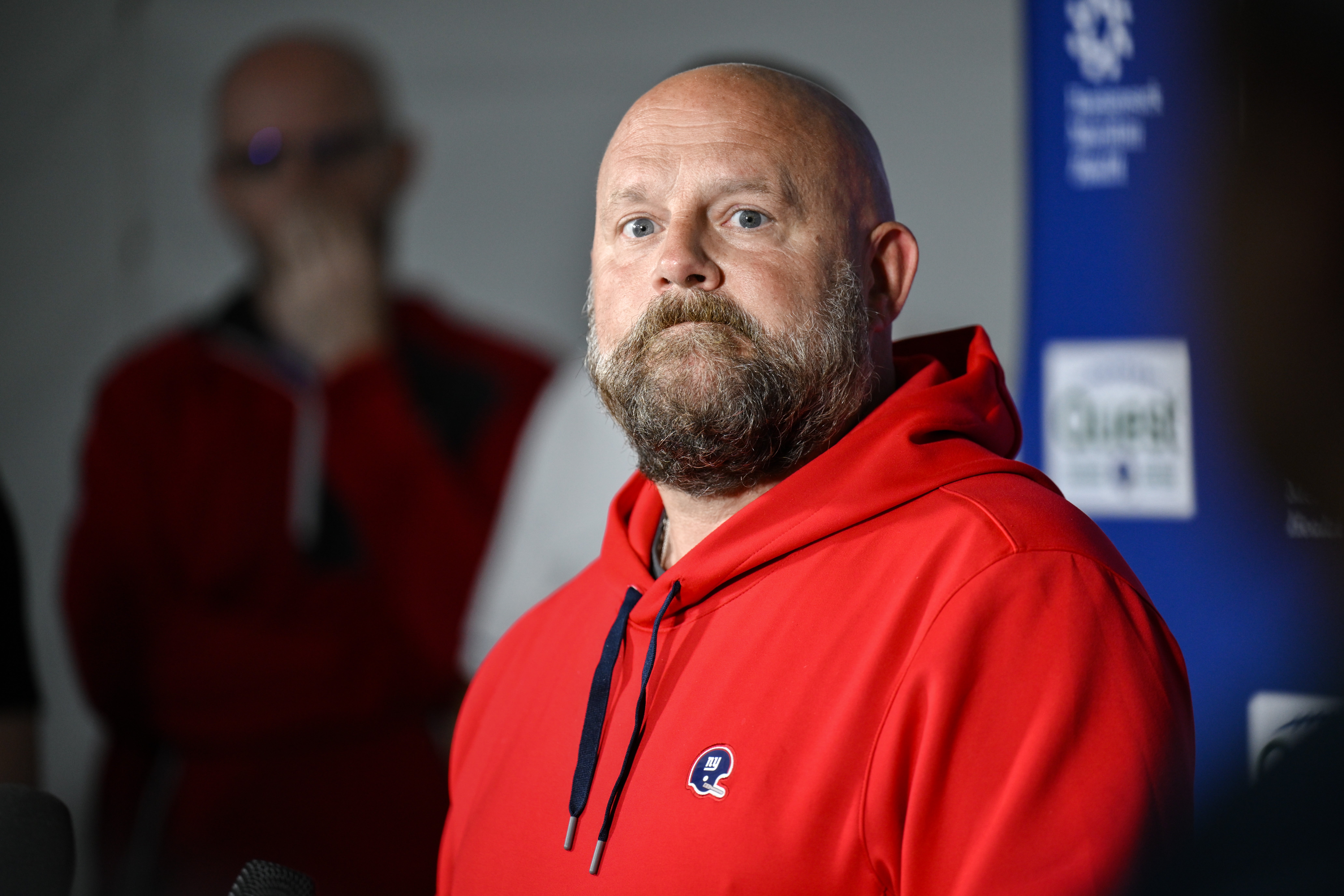 Jun 17, 2025; East Rutherford, NJ, USA; New York Giants head coach Brian Daboll speaks at a press conference during minicamp at Quest Diagnostics Training Center.