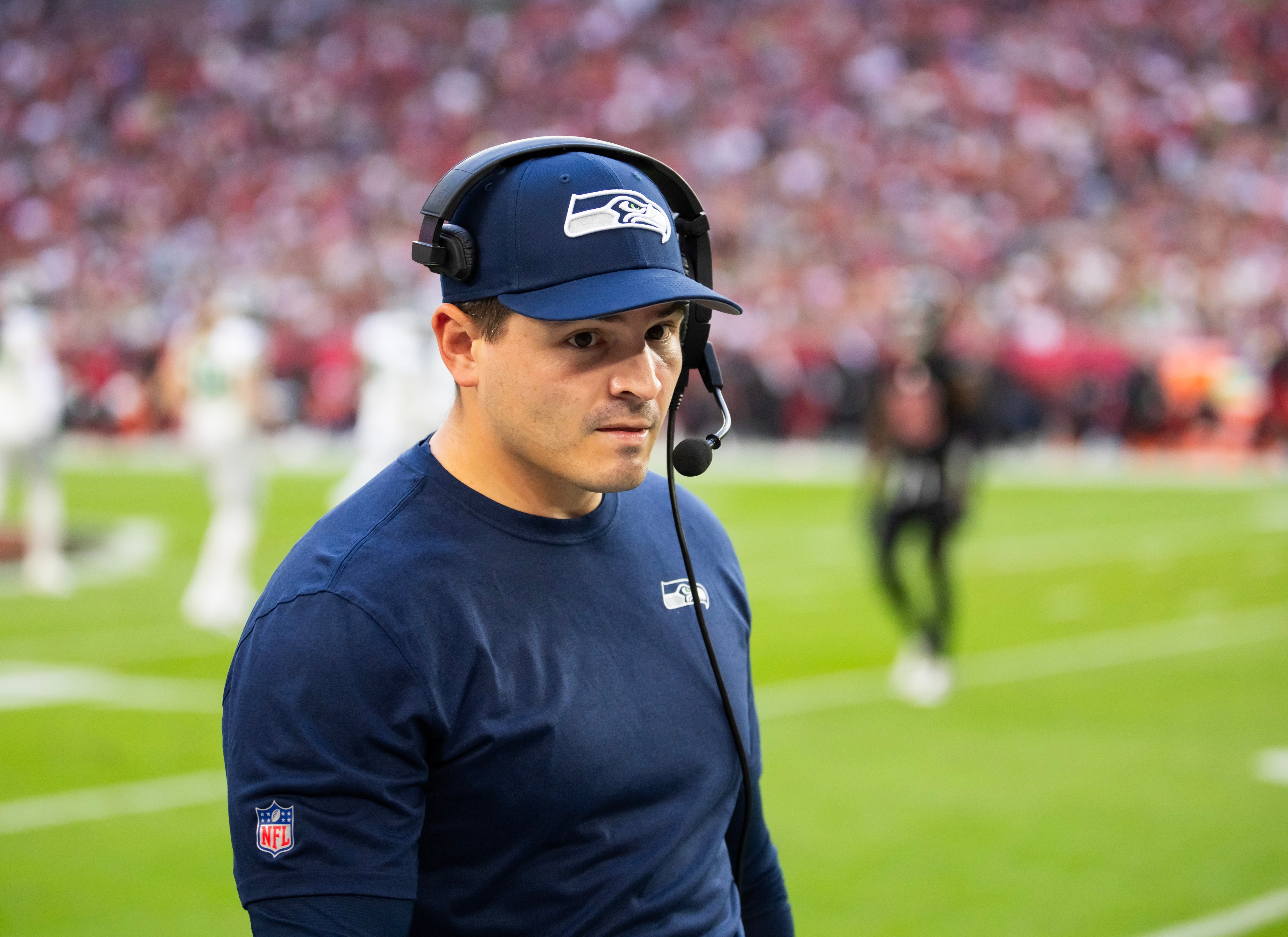 Dec 8, 2024; Glendale, Arizona, USA; Seattle Seahawks head coach Mike Macdonald against the Arizona Cardinals at State Farm Stadium.