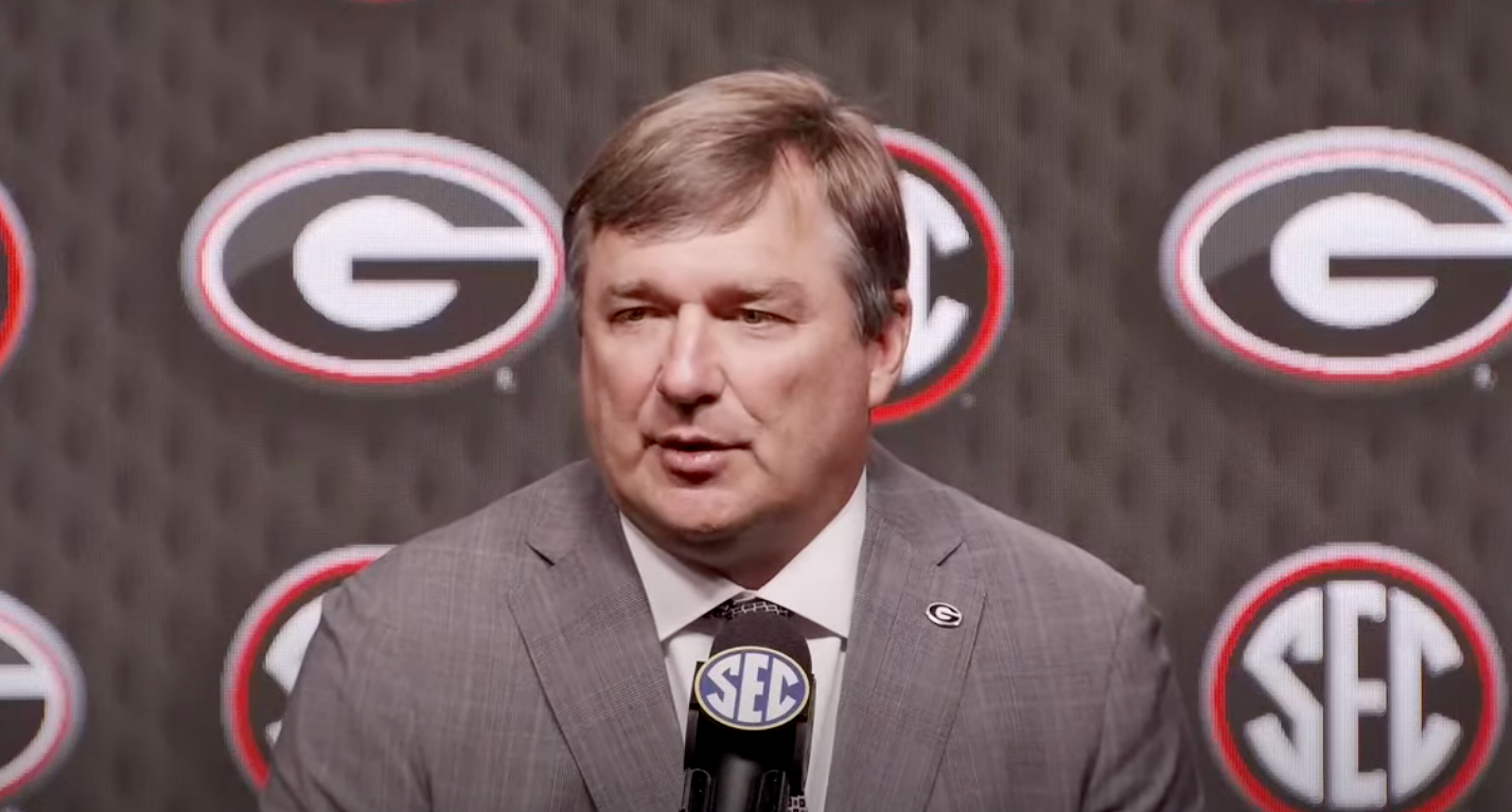 Kirby Smart, Georgia head coach, meets with the media ahead of his official television interviews at SEC Media Days in Atlanta, Georgia on July 15, 2025.