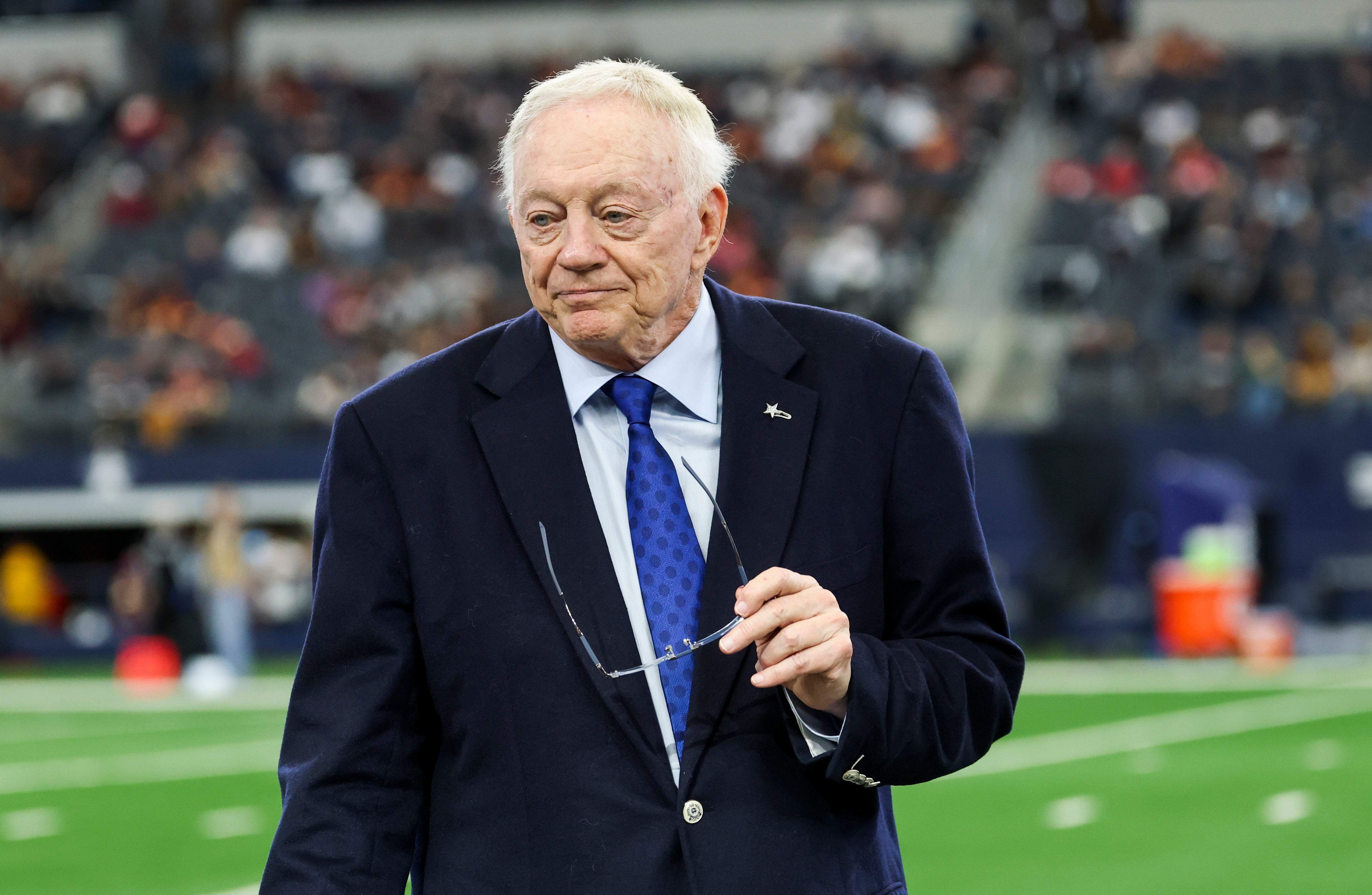 Dallas Cowboys owner Jerry Jones before the game against the Washington Commanders at AT&T Stadium.
