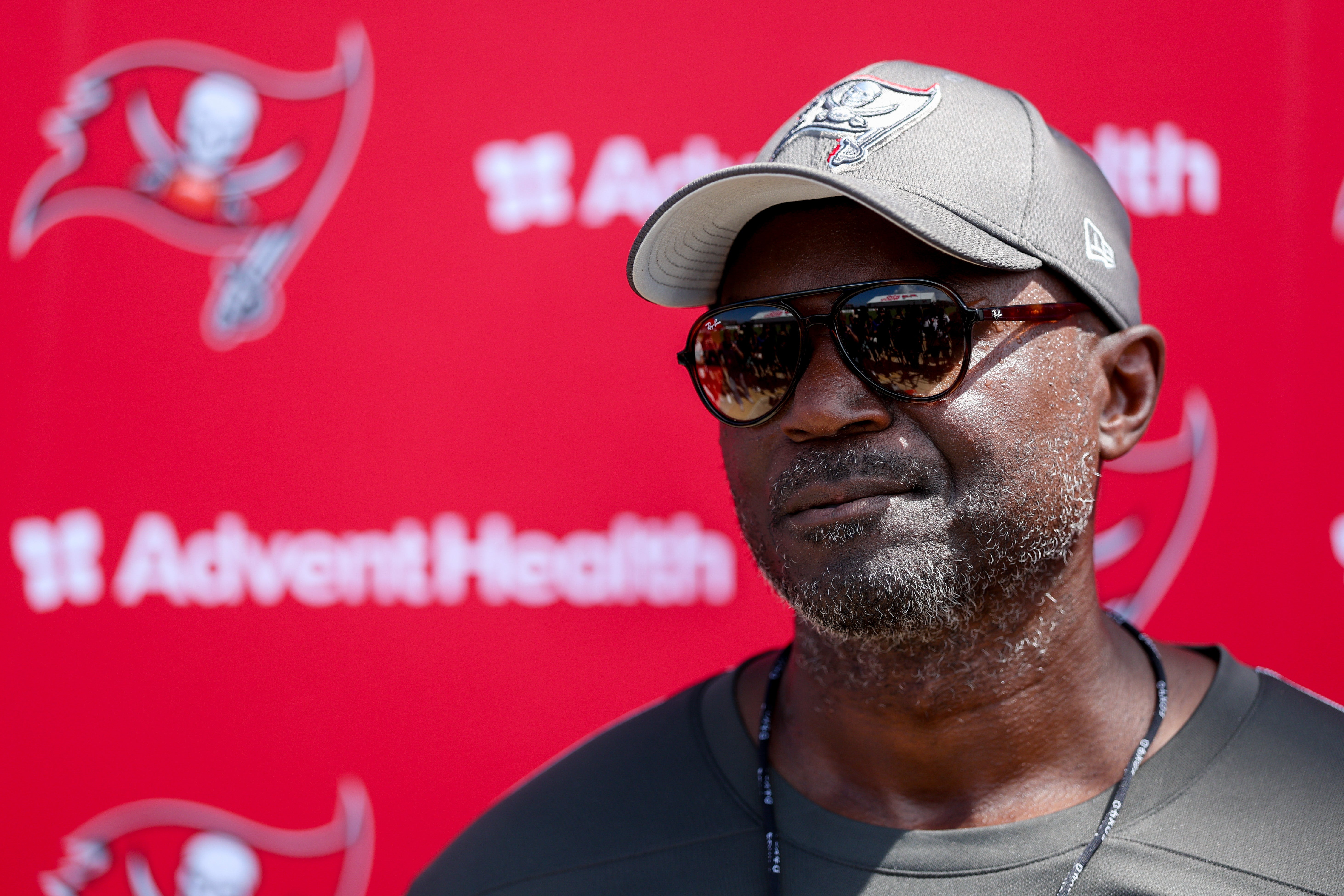 Jun 10, 2025; Tampa Bay, FL, USA; Tampa Bay Buccaneers head coach Todd Bowles gives a press conference after mini camp at AdventHealth Training Center.