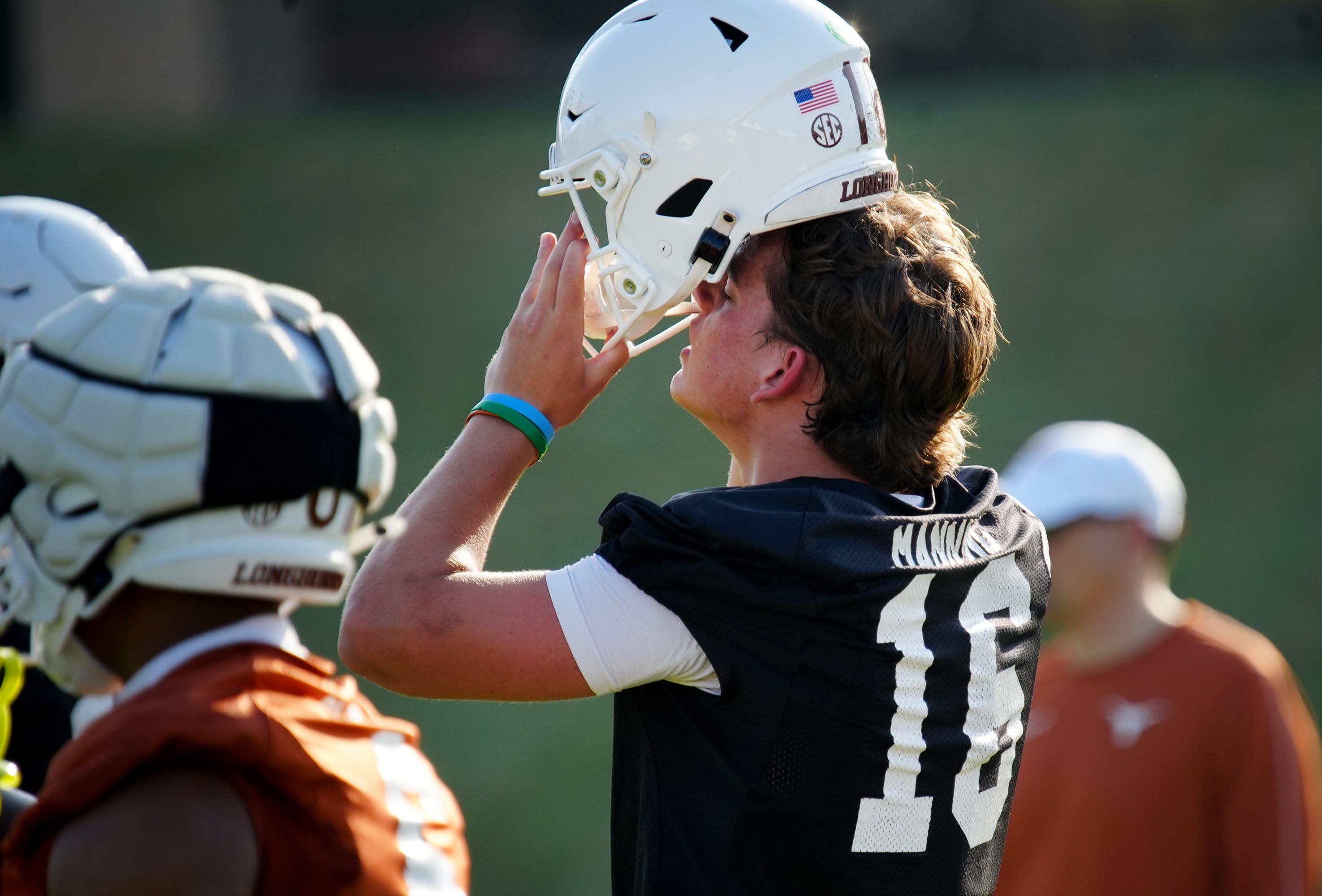 Texas Longhorns Arch Manning during his first practice of the spring season on Tuesday, March 25, 2025.