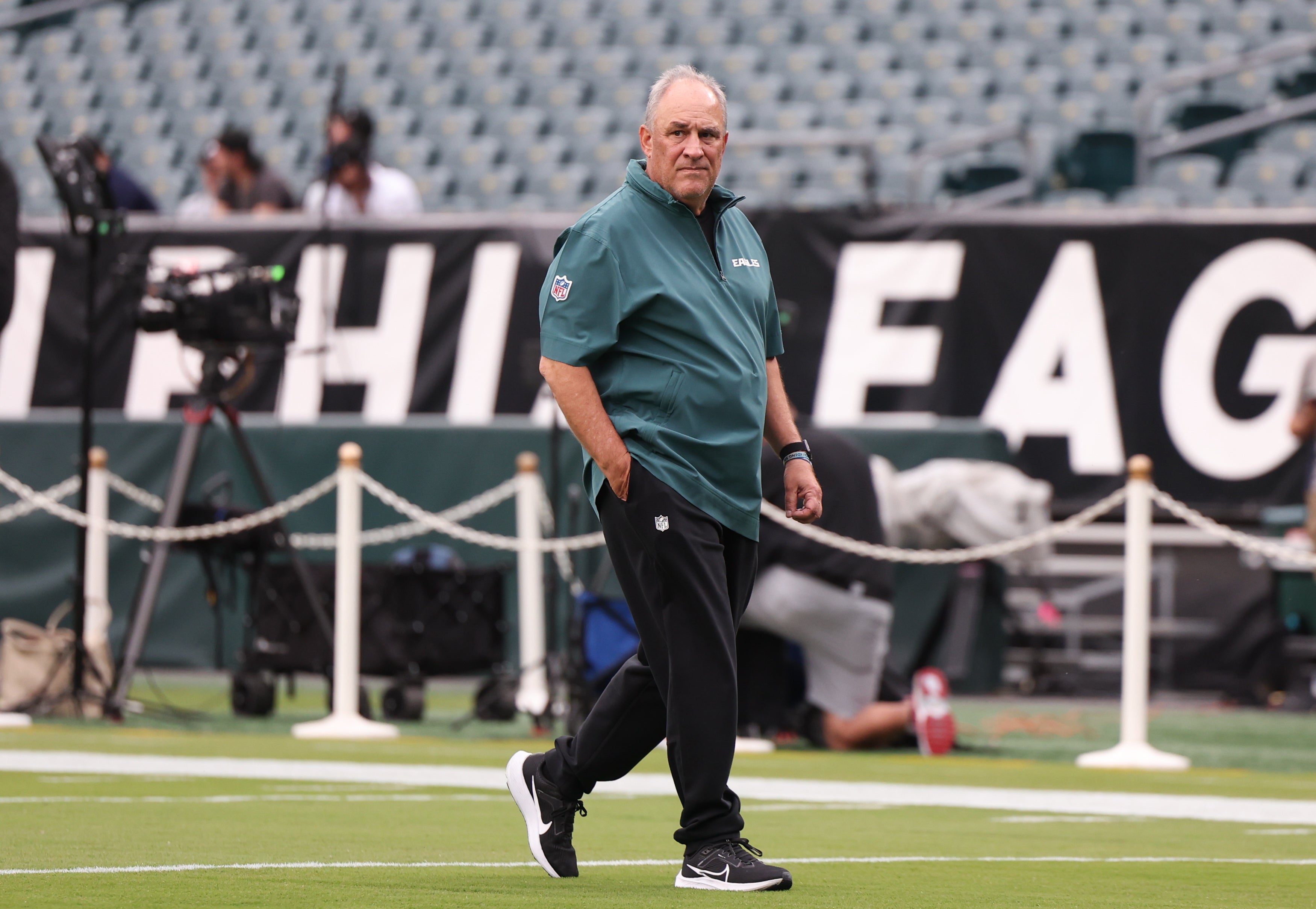 Philadelphia Eagles defensive coordinator Vic Fangio before a game against the Atlanta Falcons at Lincoln Financial Field.