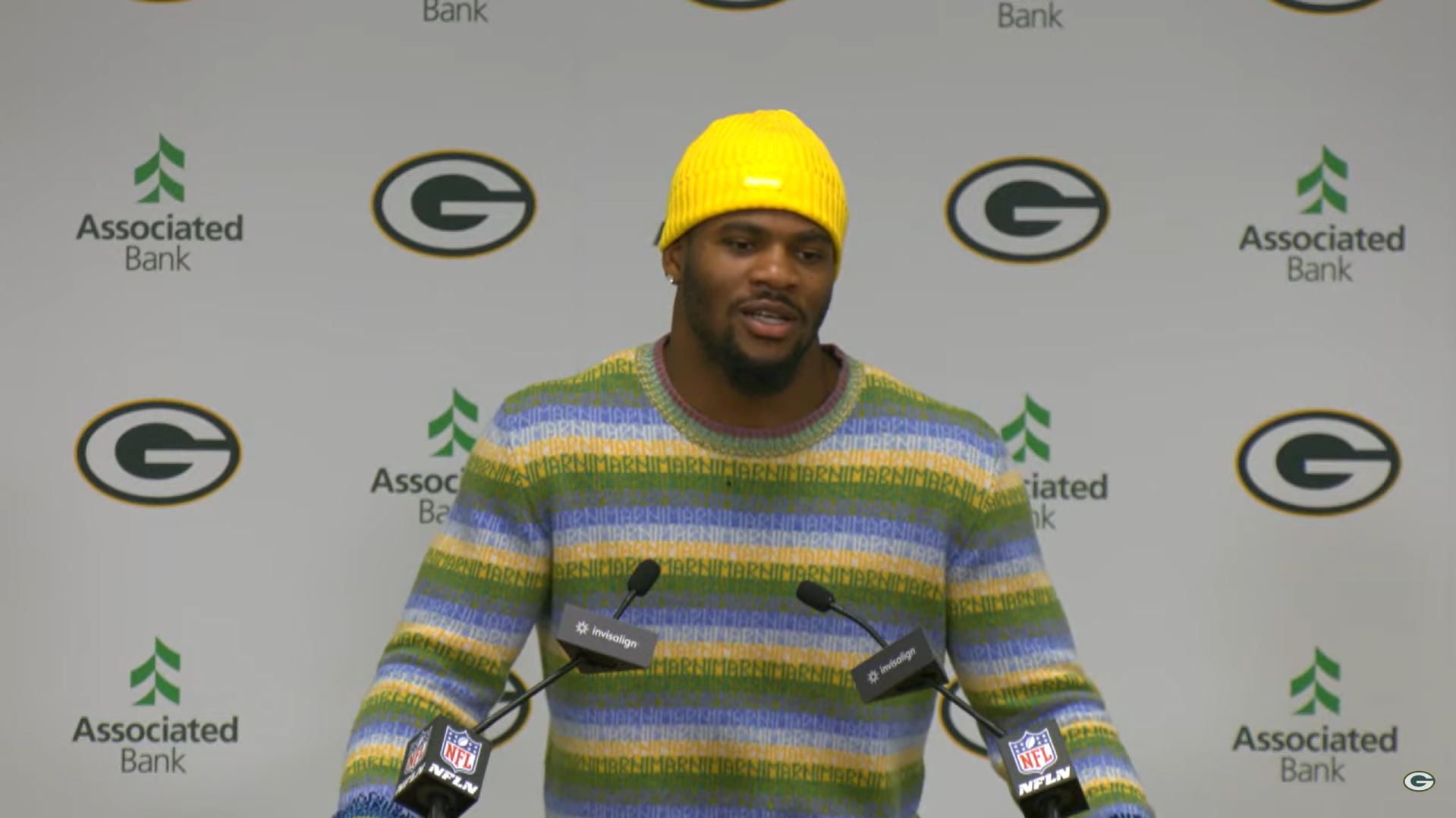 Former Dallas Cowboys DE Micah Parsons speaks to the Green Bay Packers media.