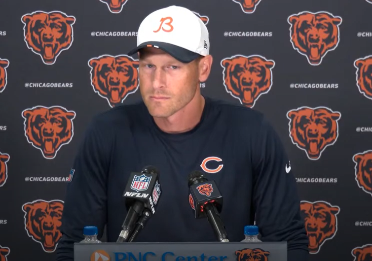 Ben Johnson speaks with reporters at Halas Hall.